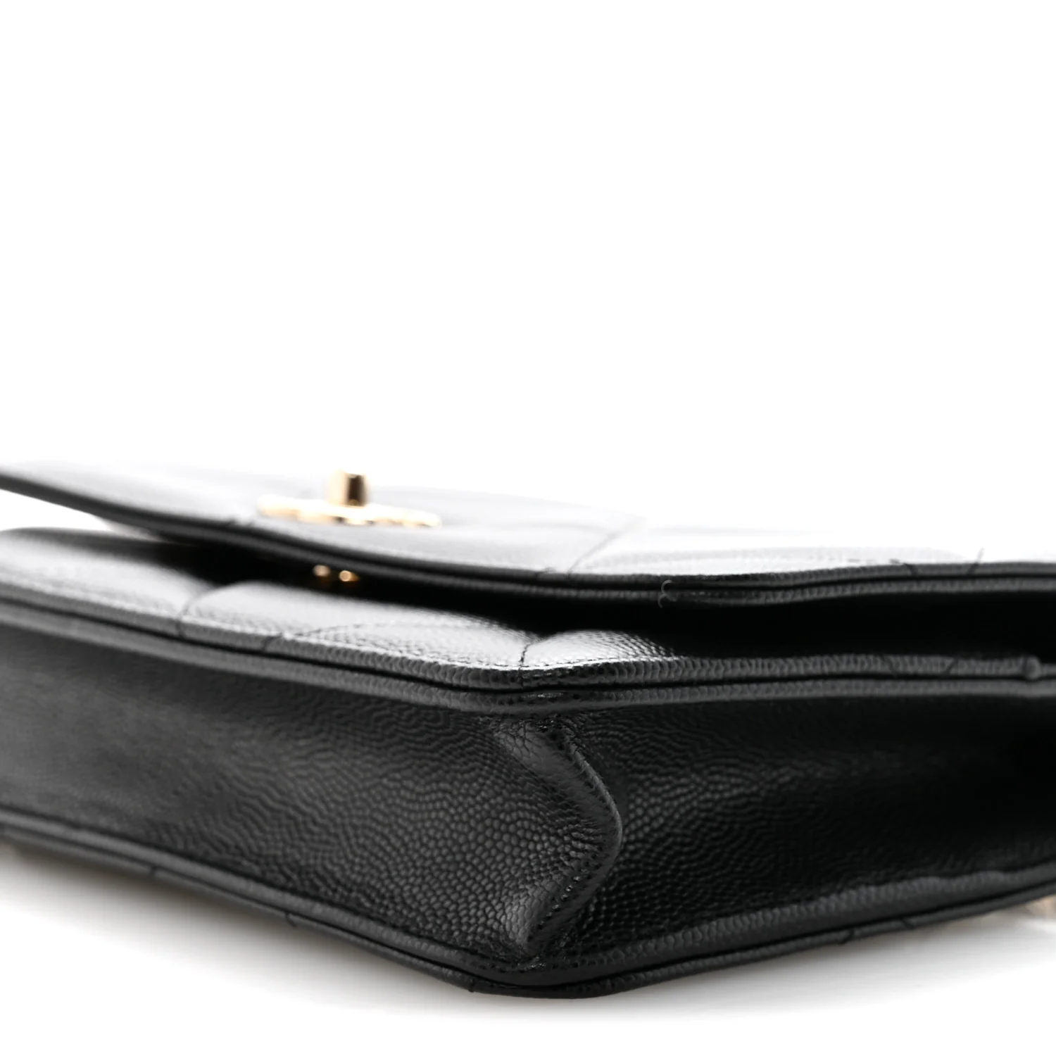 Shiny Caviar Quilted Turnlock Top Handle Wallet On Chain WOC Black - Image 10