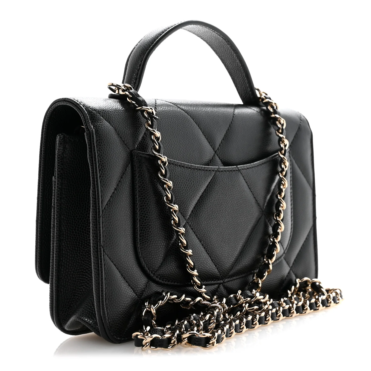 Shiny Caviar Quilted Turnlock Top Handle Wallet On Chain WOC Black - Image 3