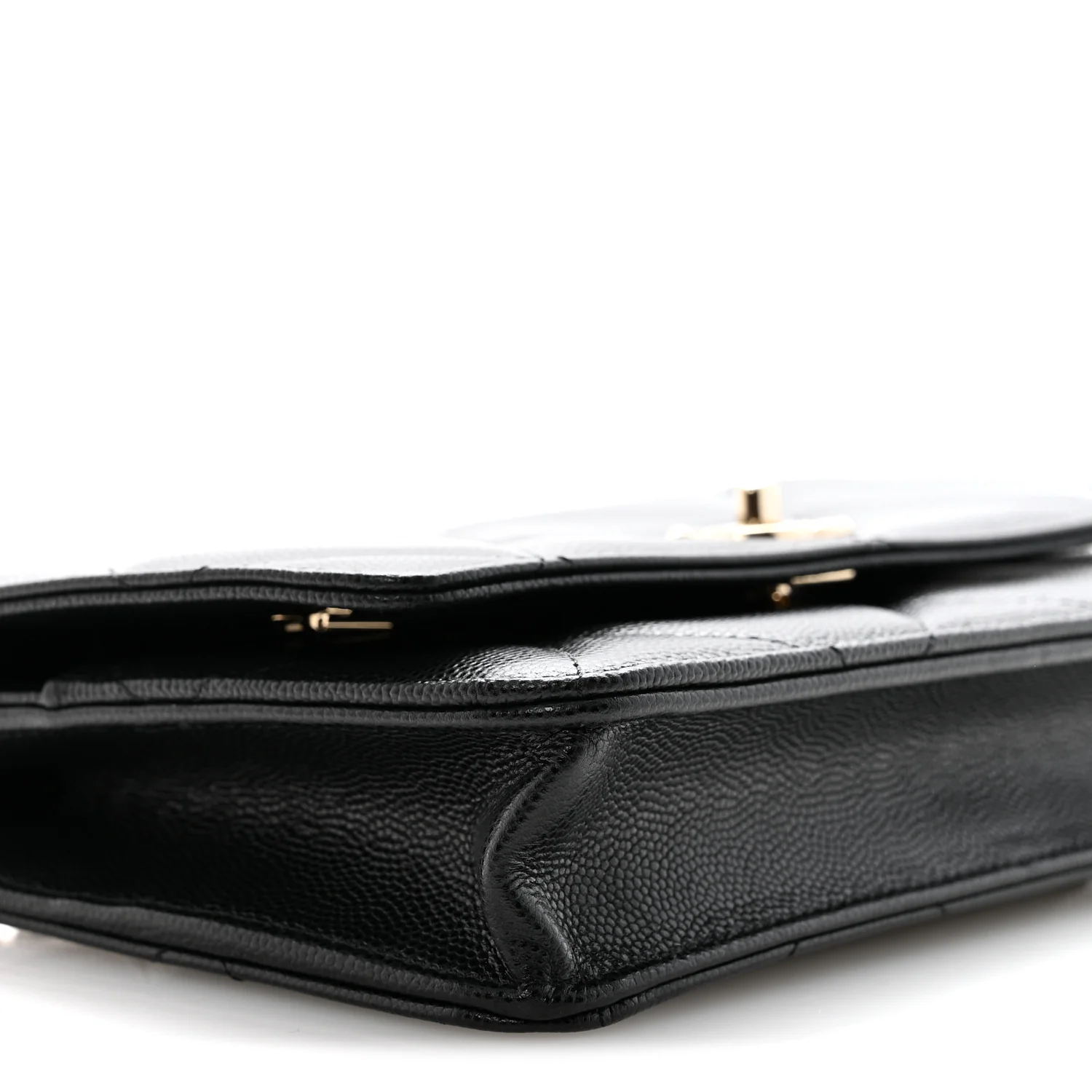Shiny Caviar Quilted Turnlock Top Handle Wallet On Chain WOC Black - Image 9
