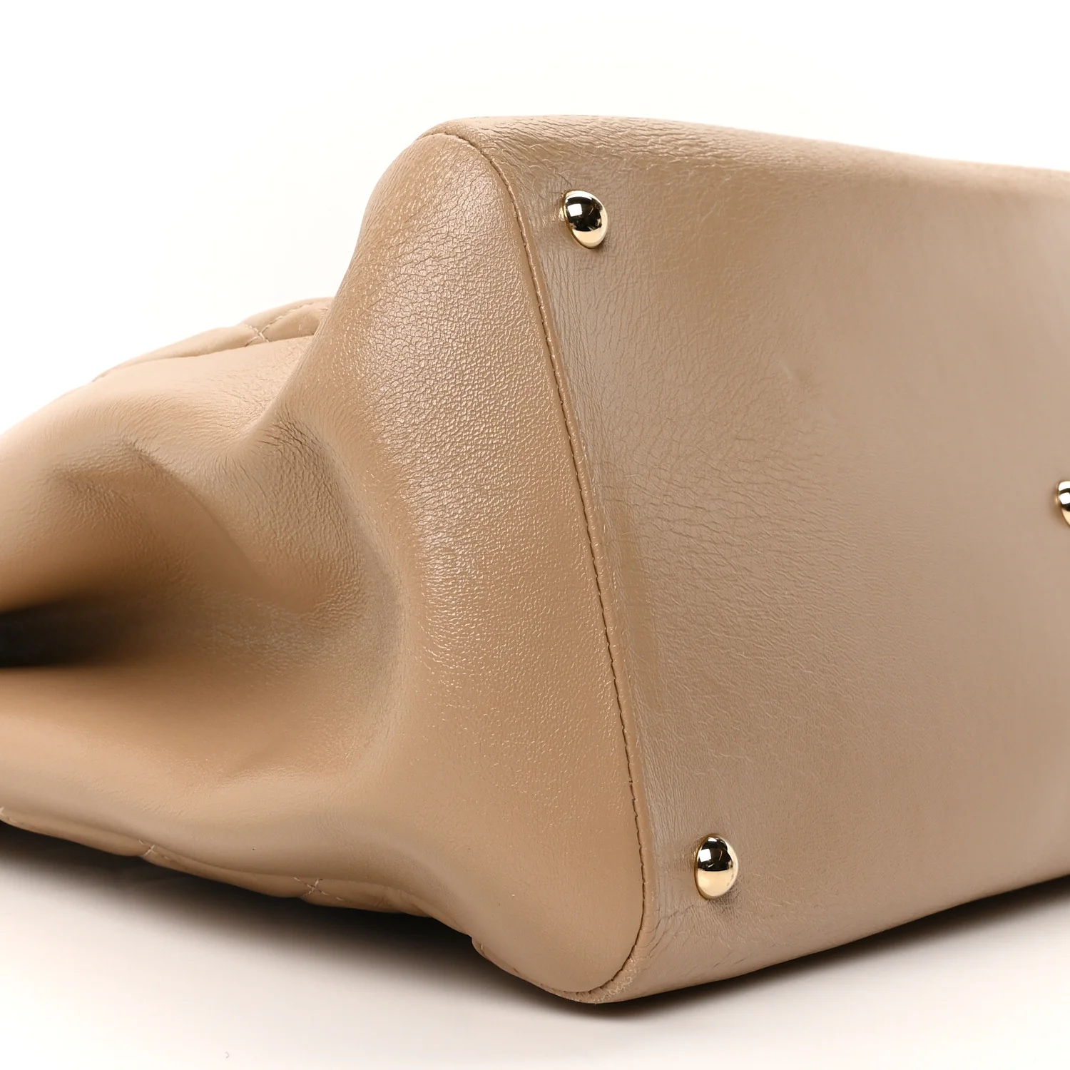 Shiny Crumpled Calfskin Quilted Large 31 Shopping Bag Beige - Image 9