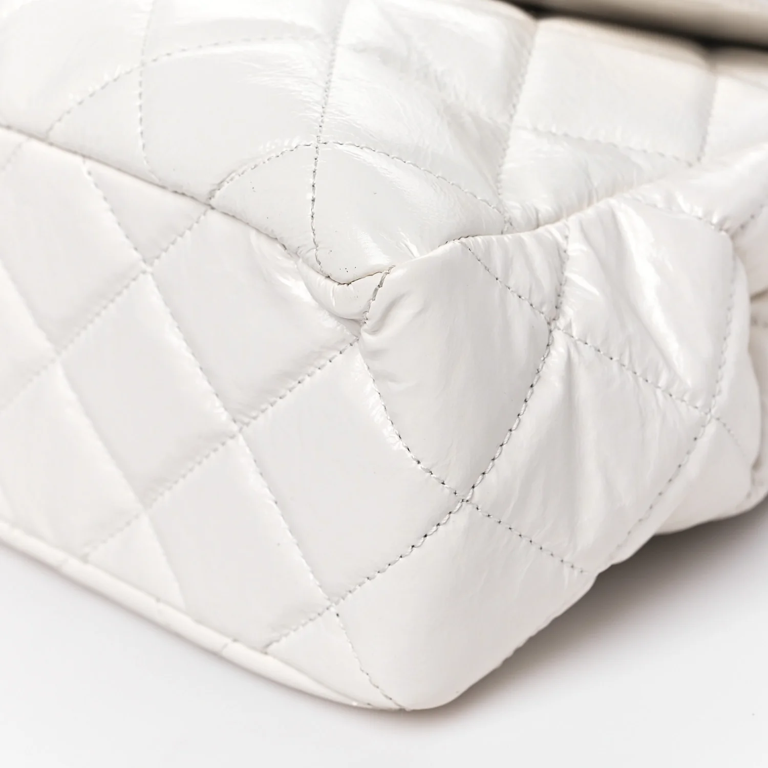 Shiny Crumpled Calfskin Quilted Large Wavy CC Hobo White - Image 10