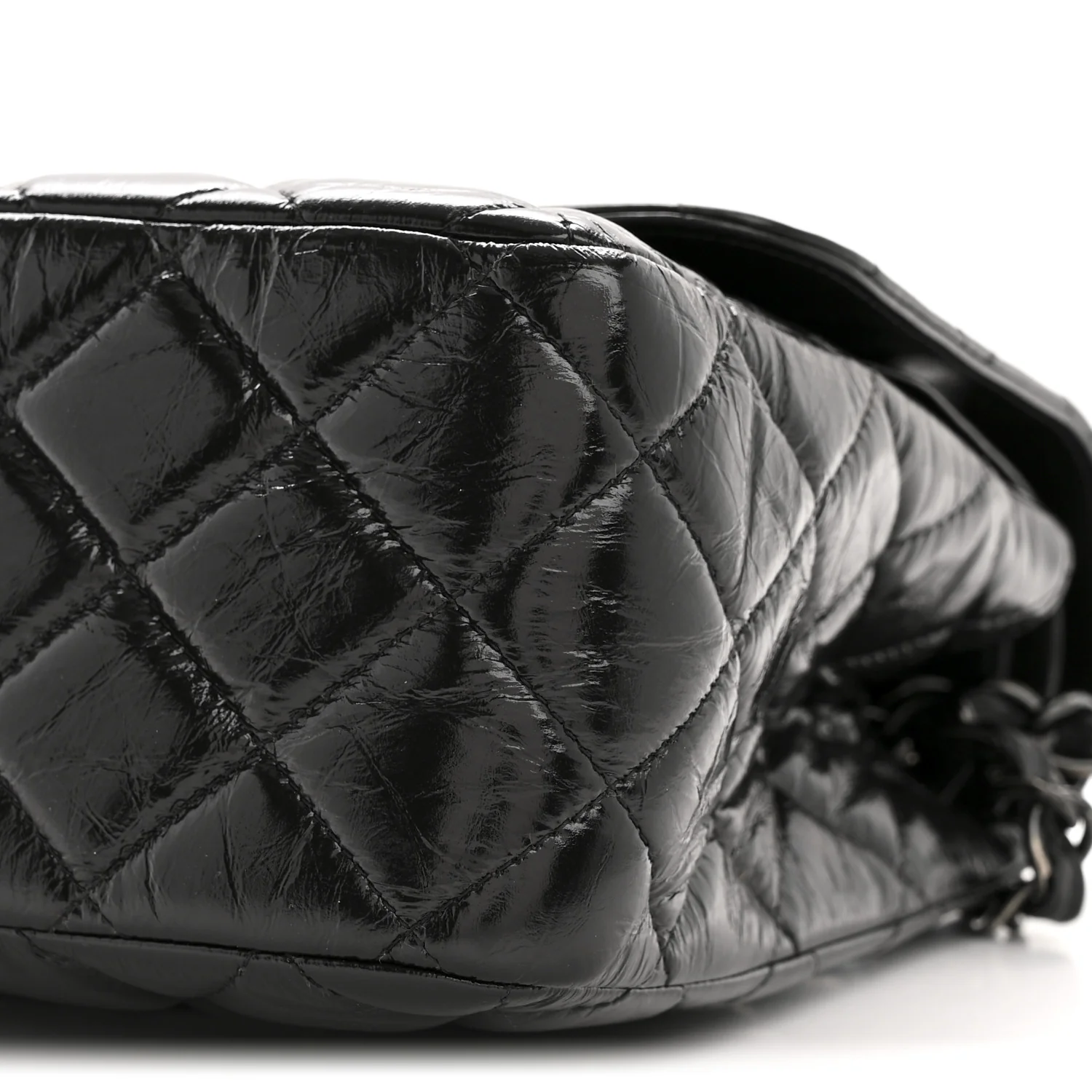Shiny Crumpled Calfskin Quilted Medium Double Flap So Black - Image 10