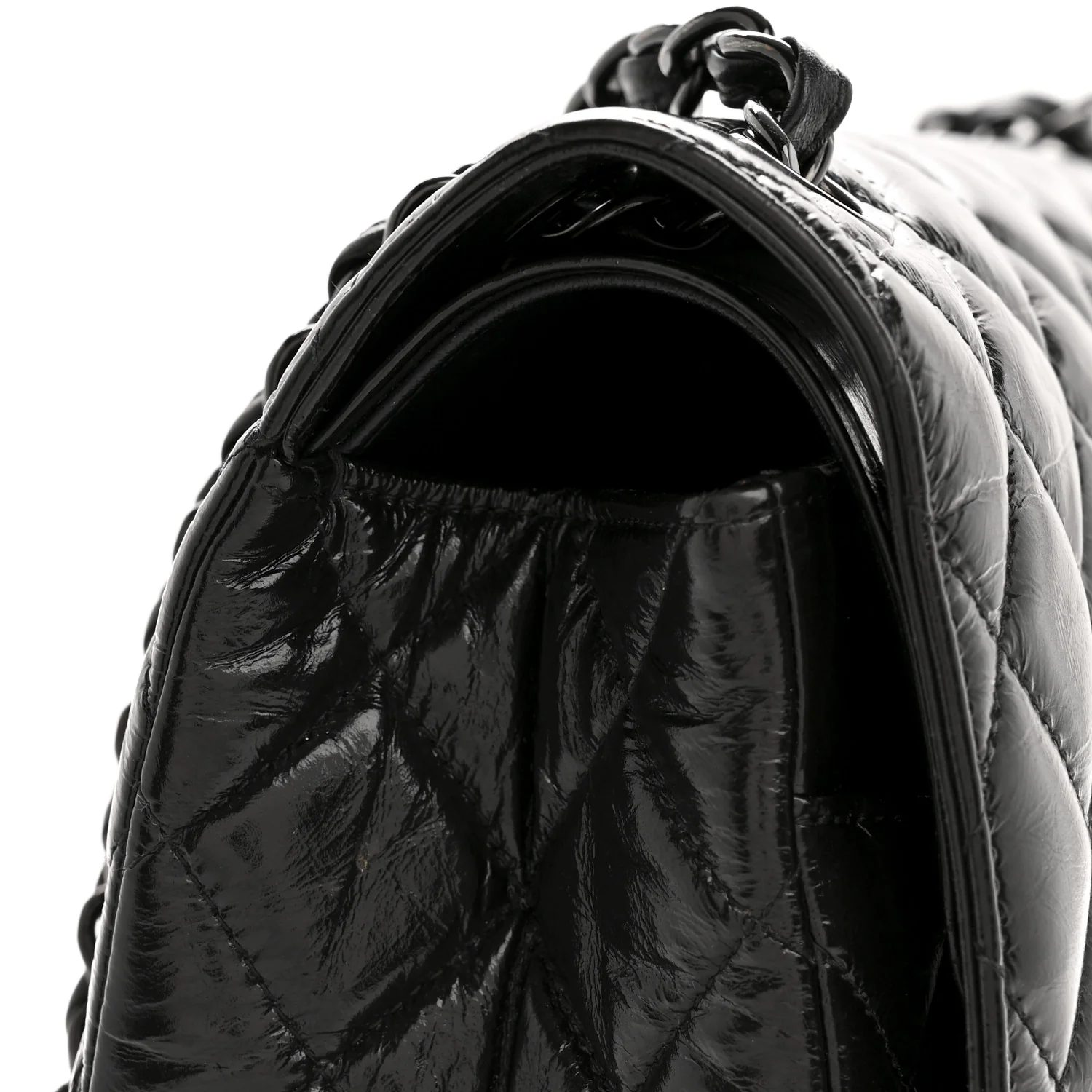 Shiny Crumpled Calfskin Quilted Medium Double Flap So Black - Image 14