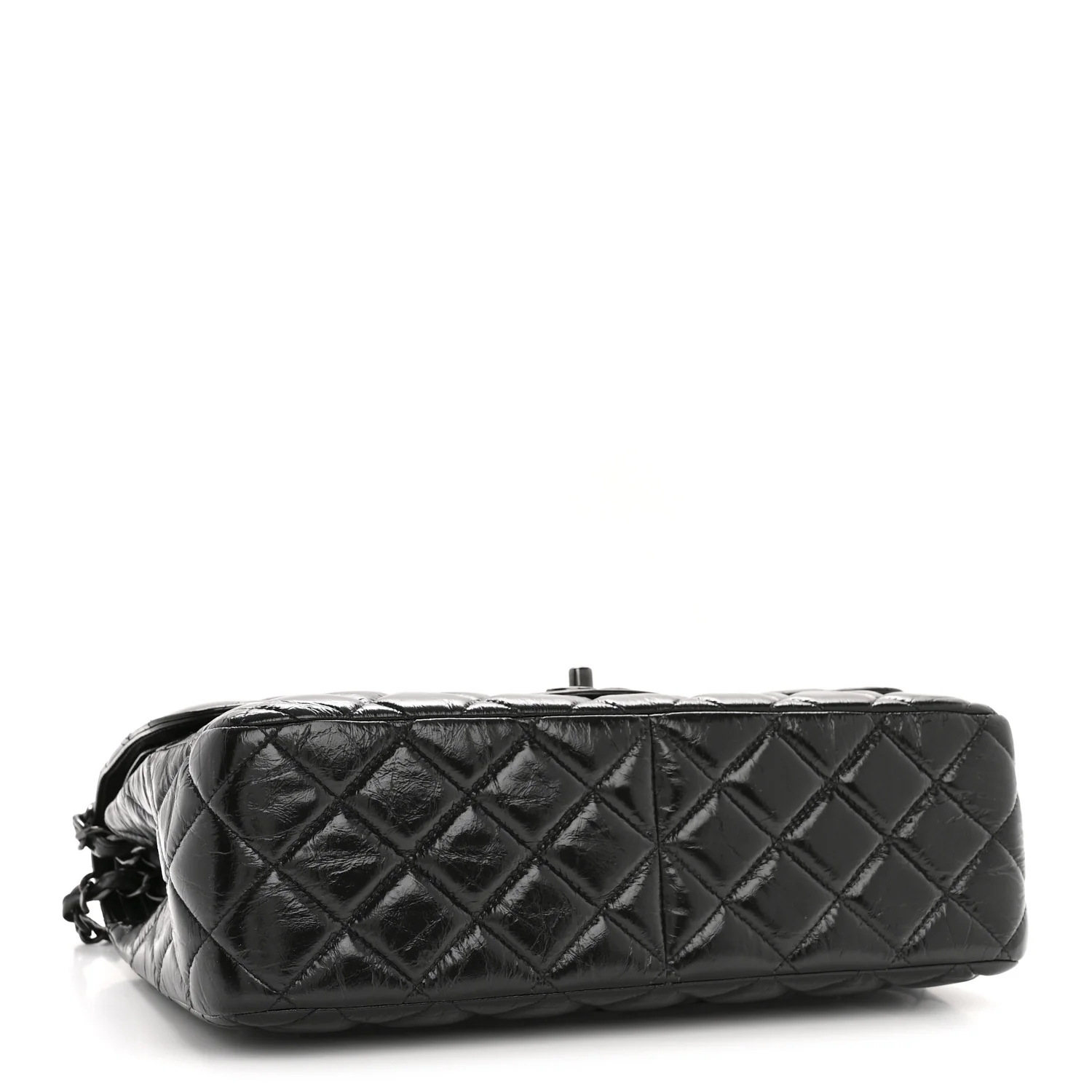 Shiny Crumpled Calfskin Quilted Medium Double Flap So Black - Image 4