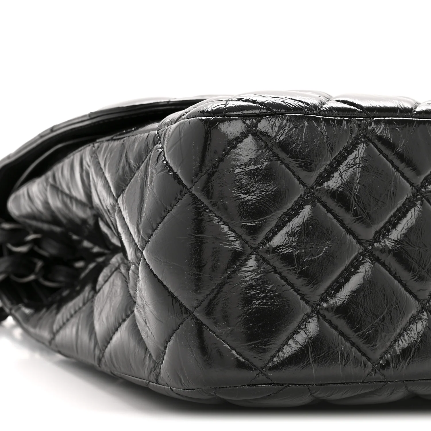 Shiny Crumpled Calfskin Quilted Medium Double Flap So Black - Image 9