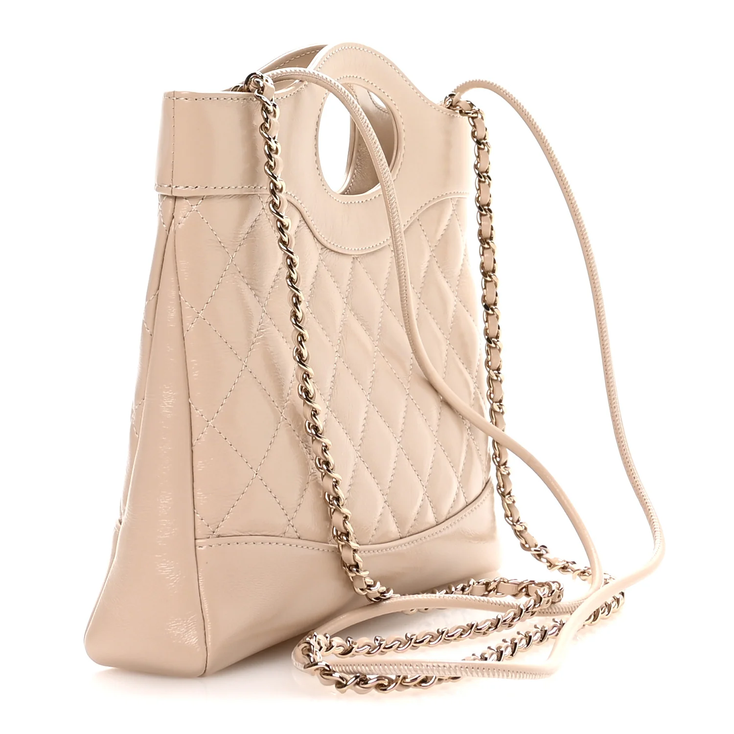 Shiny Crumpled Calfskin Quilted Mini 31 Shopping Bag Beige - Image 3