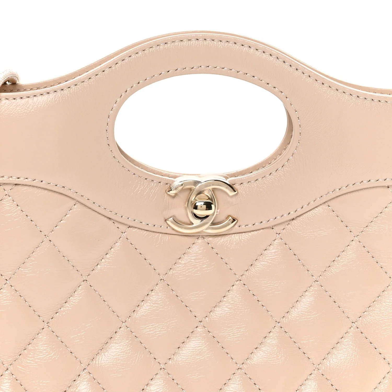 Shiny Crumpled Calfskin Quilted Mini 31 Shopping Bag Beige - Image 8