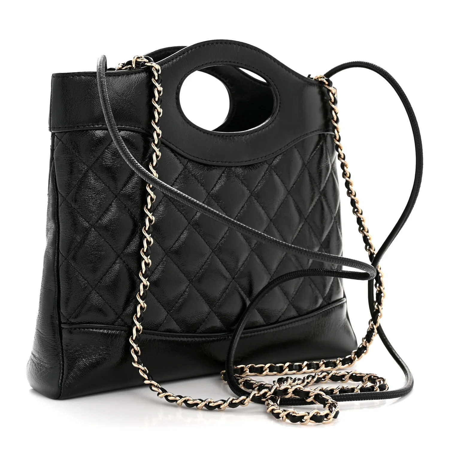 Shiny Crumpled Calfskin Quilted Mini 31 Shopping Bag Black - Image 2