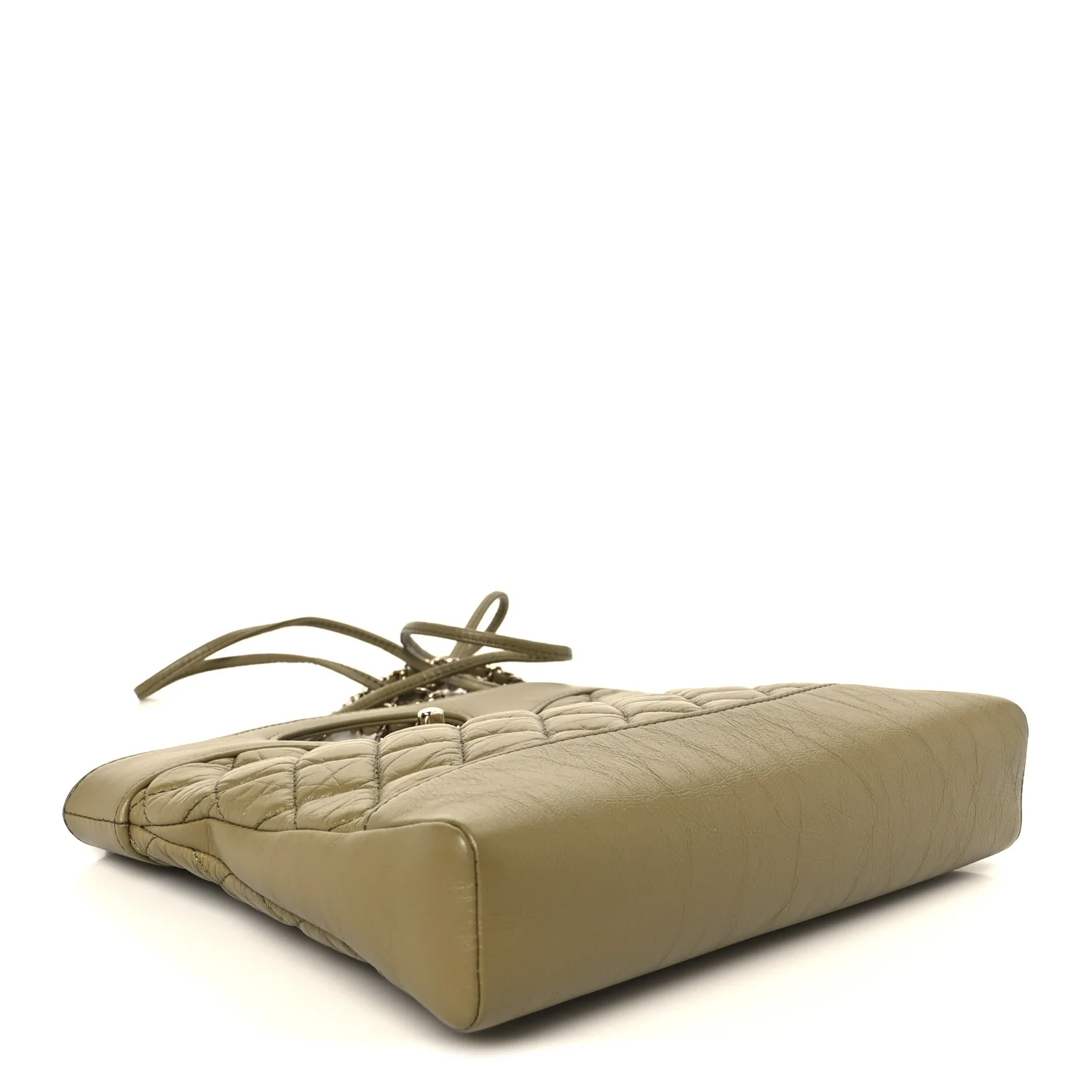 Shiny Crumpled Calfskin Quilted Mini 31 Shopping Bag Khaki - Image 4