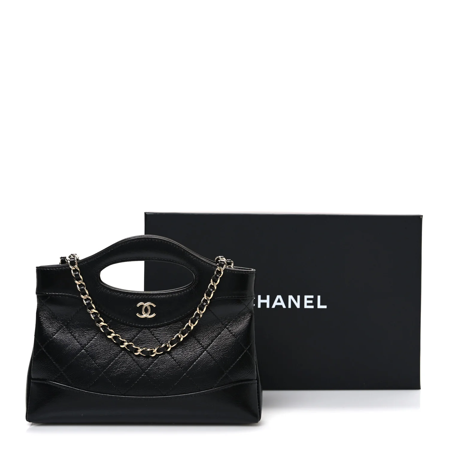Shiny Crumpled Calfskin Quilted Nano 31 Shopping Bag Black - Image 11