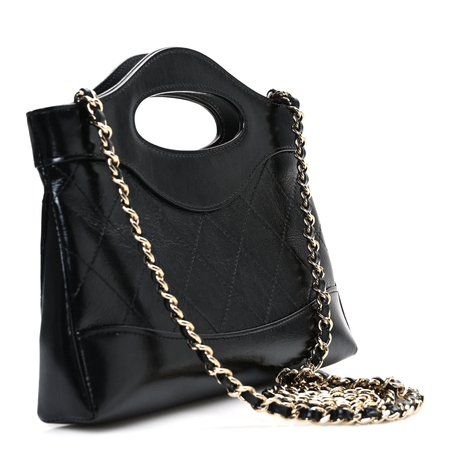 Shiny Crumpled Calfskin Quilted Nano 31 Shopping Bag Black - Image 3
