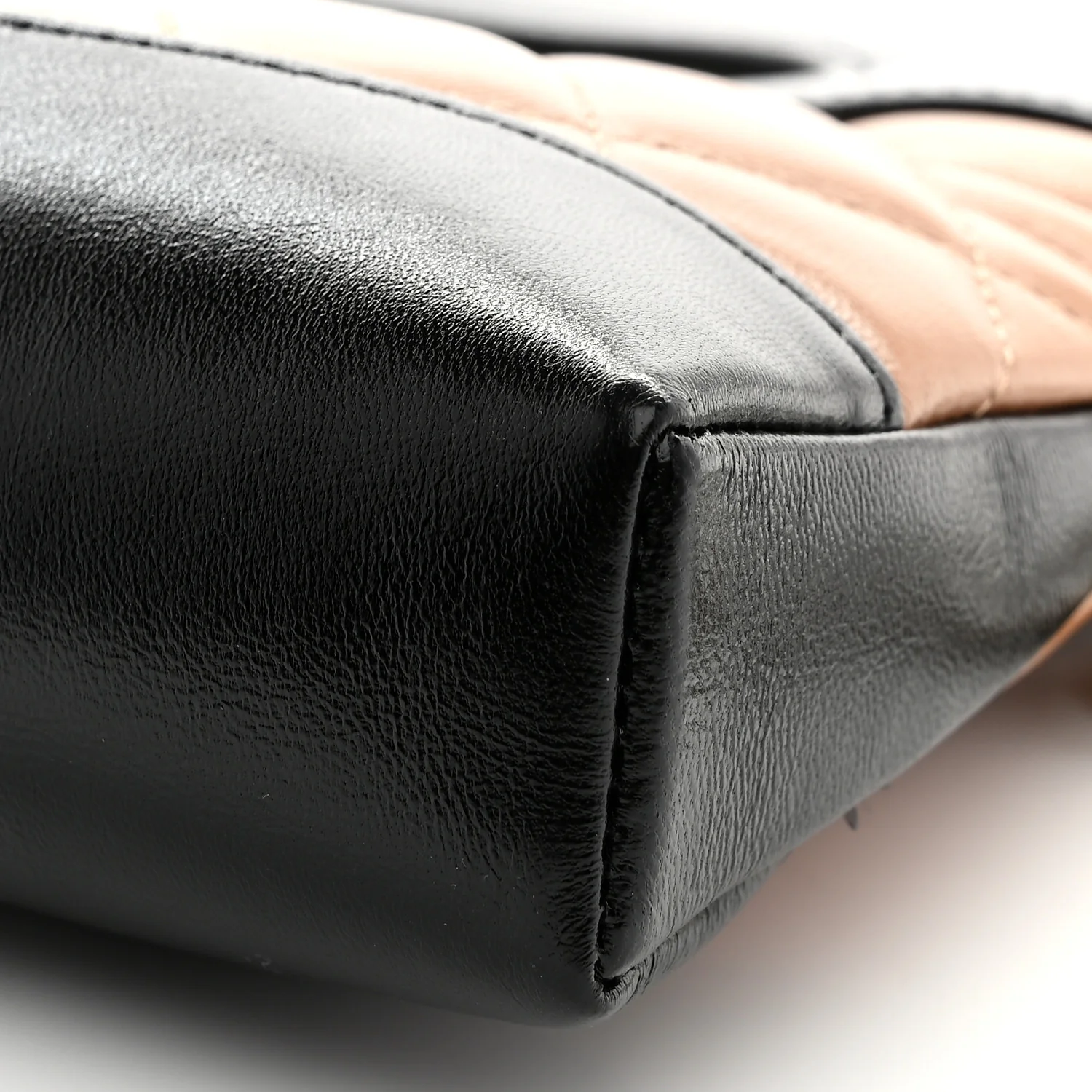 Shiny Crumpled Calfskin Quilted Nano 31 Shopping Bag Dark Beige Black - Image 10