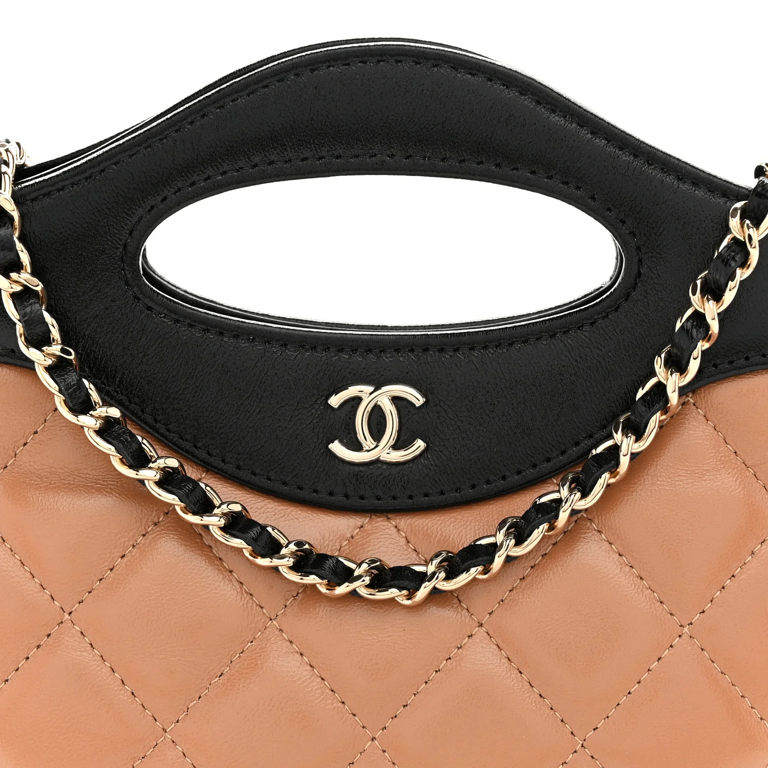 Shiny Crumpled Calfskin Quilted Nano 31 Shopping Bag Dark Beige Black - Image 8