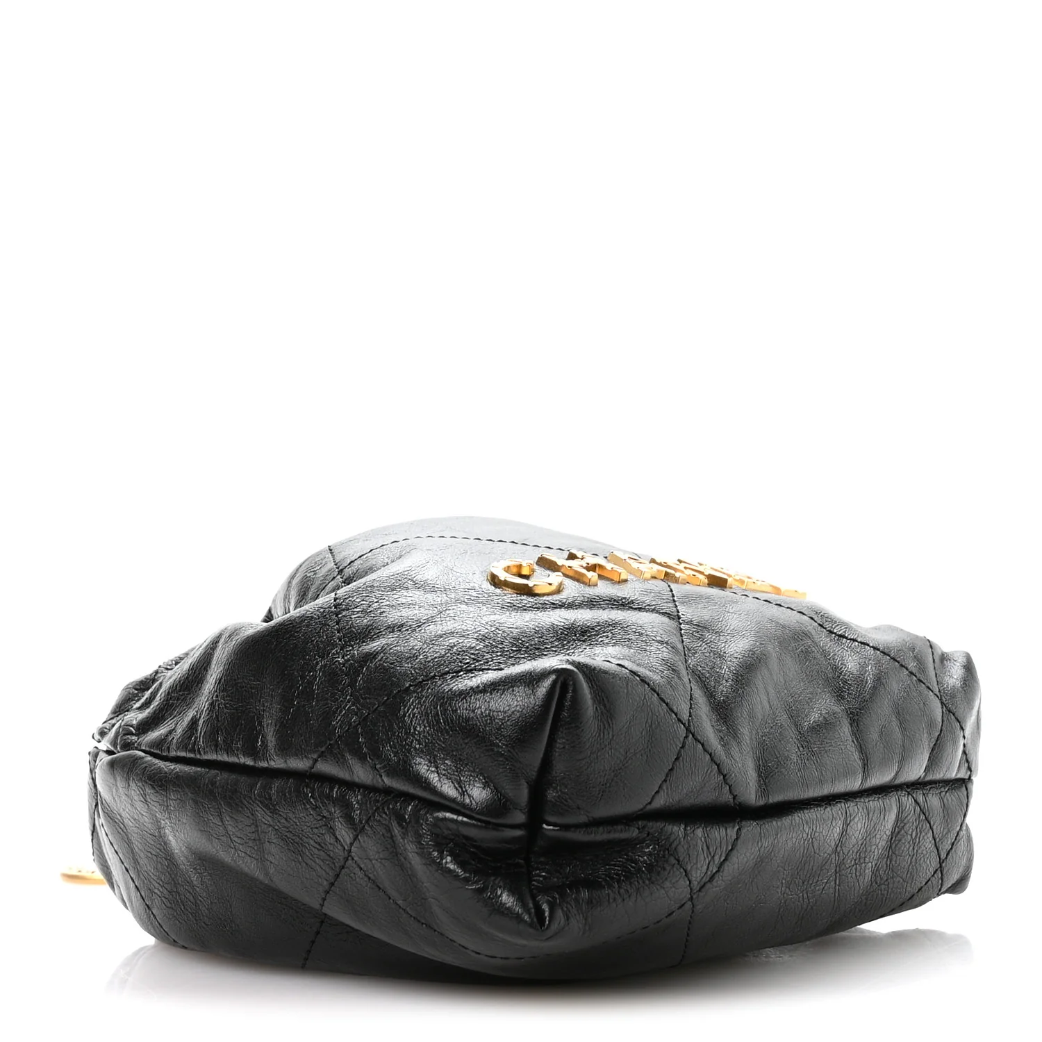 Shiny Crumpled Calfskin Quilted Pearl Mini Chanel 22 Black - Image 4
