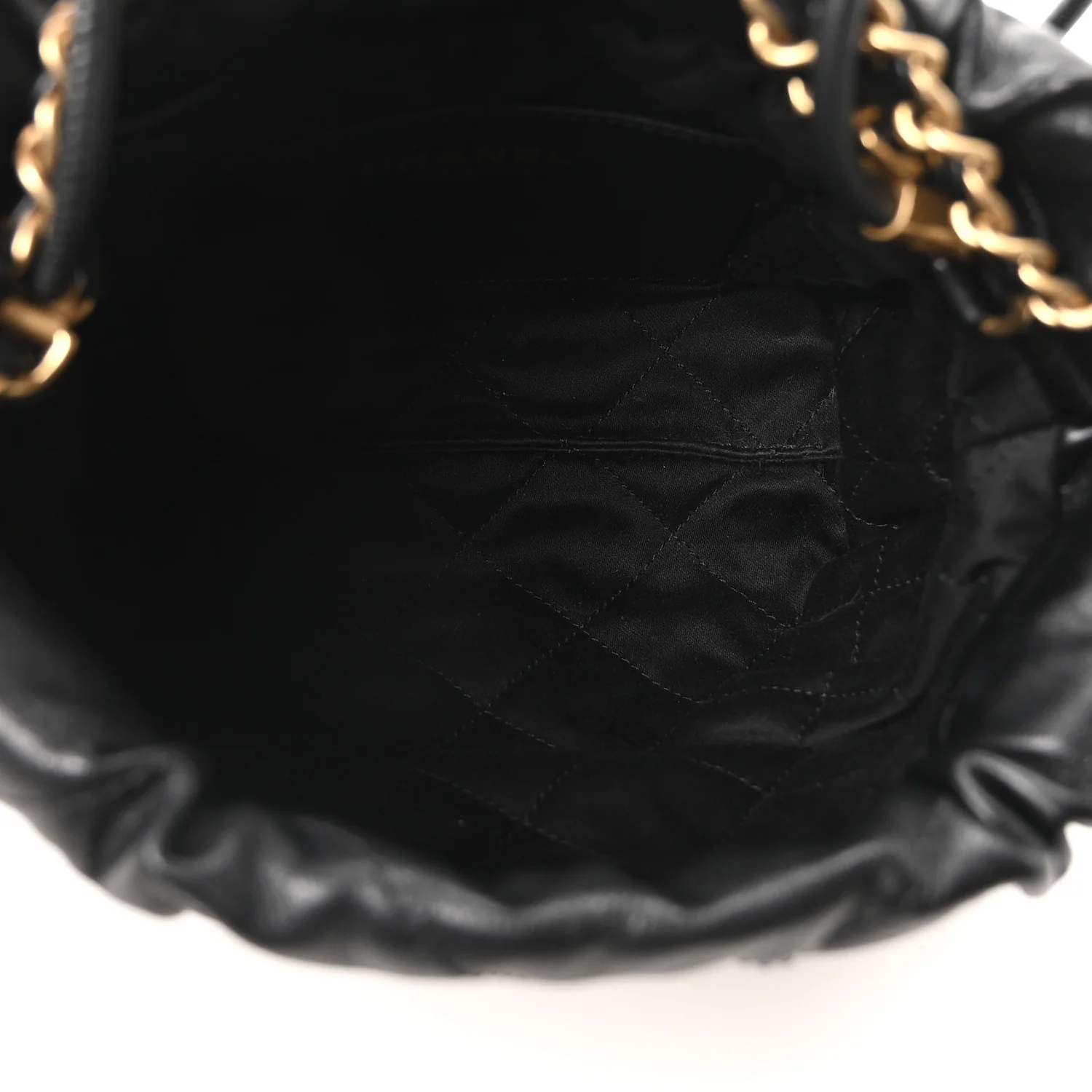 Shiny Crumpled Calfskin Quilted Pearl Mini Chanel 22 Black - Image 5