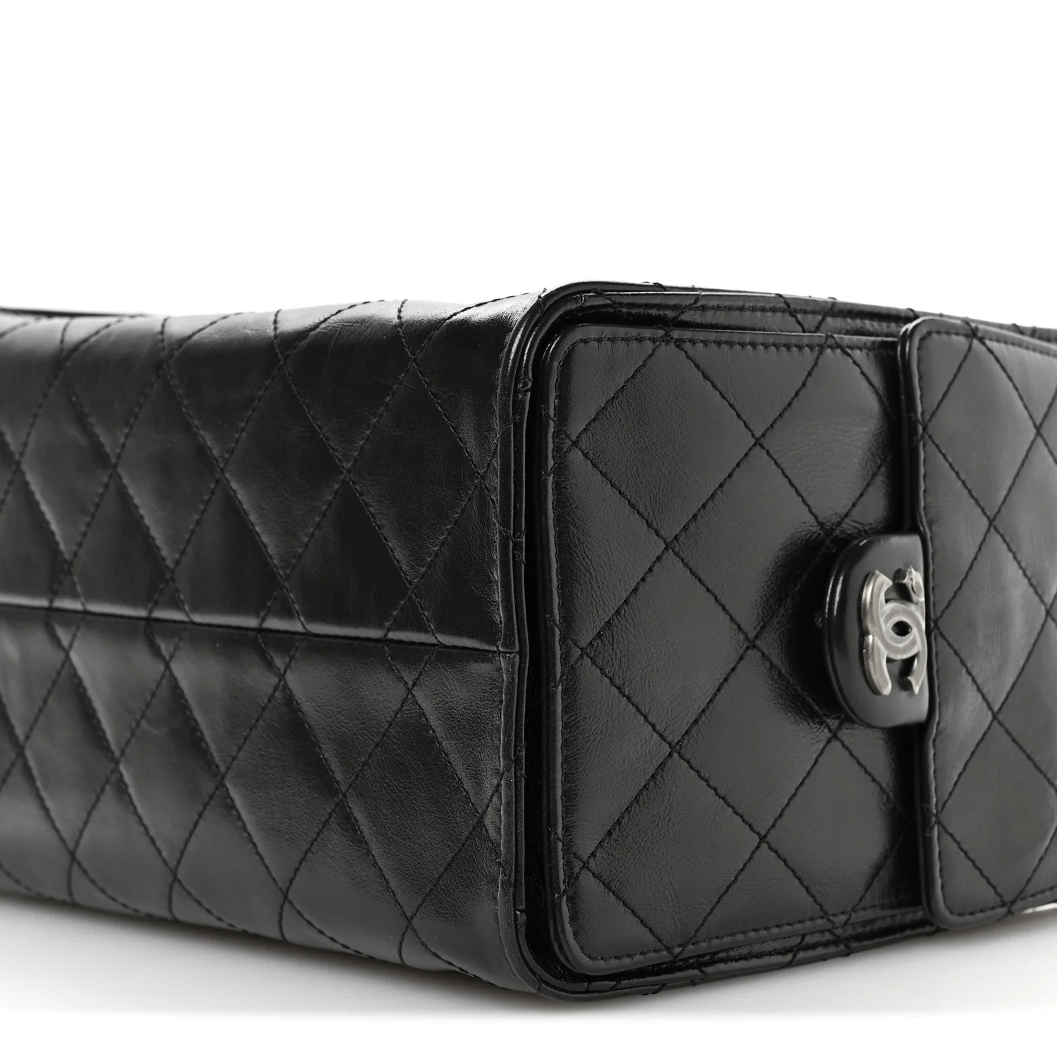 Shiny Crumpled Calfskin Quilted Small Chanel 25 Handbag Black - Image 10