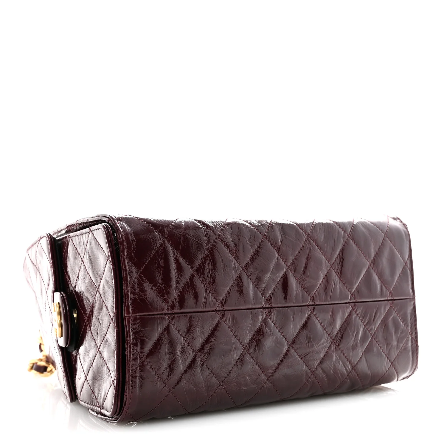 Shiny Crumpled Calfskin Quilted Small Chanel 25 Handbag Burgundy - Image 4