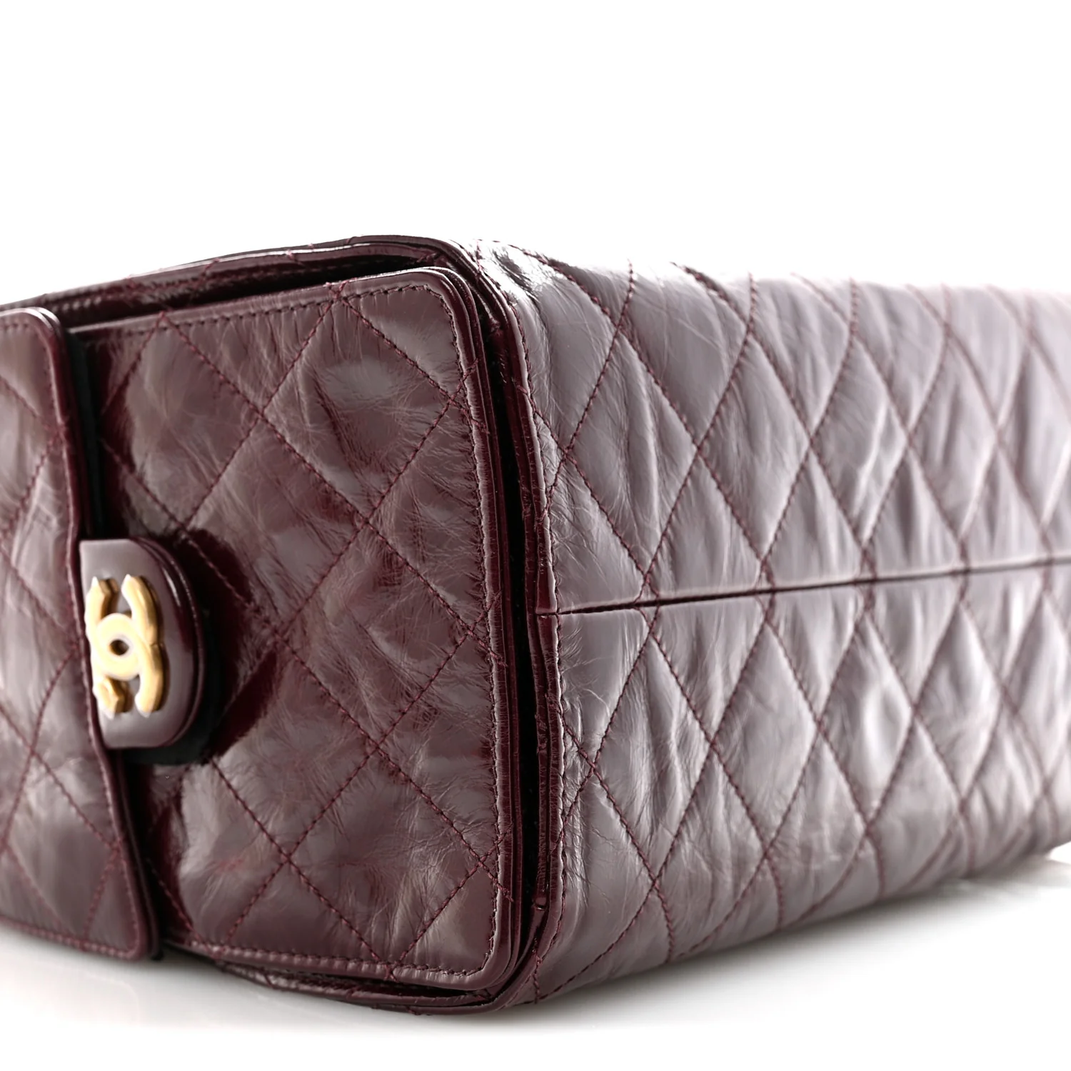 Shiny Crumpled Calfskin Quilted Small Chanel 25 Handbag Burgundy - Image 9