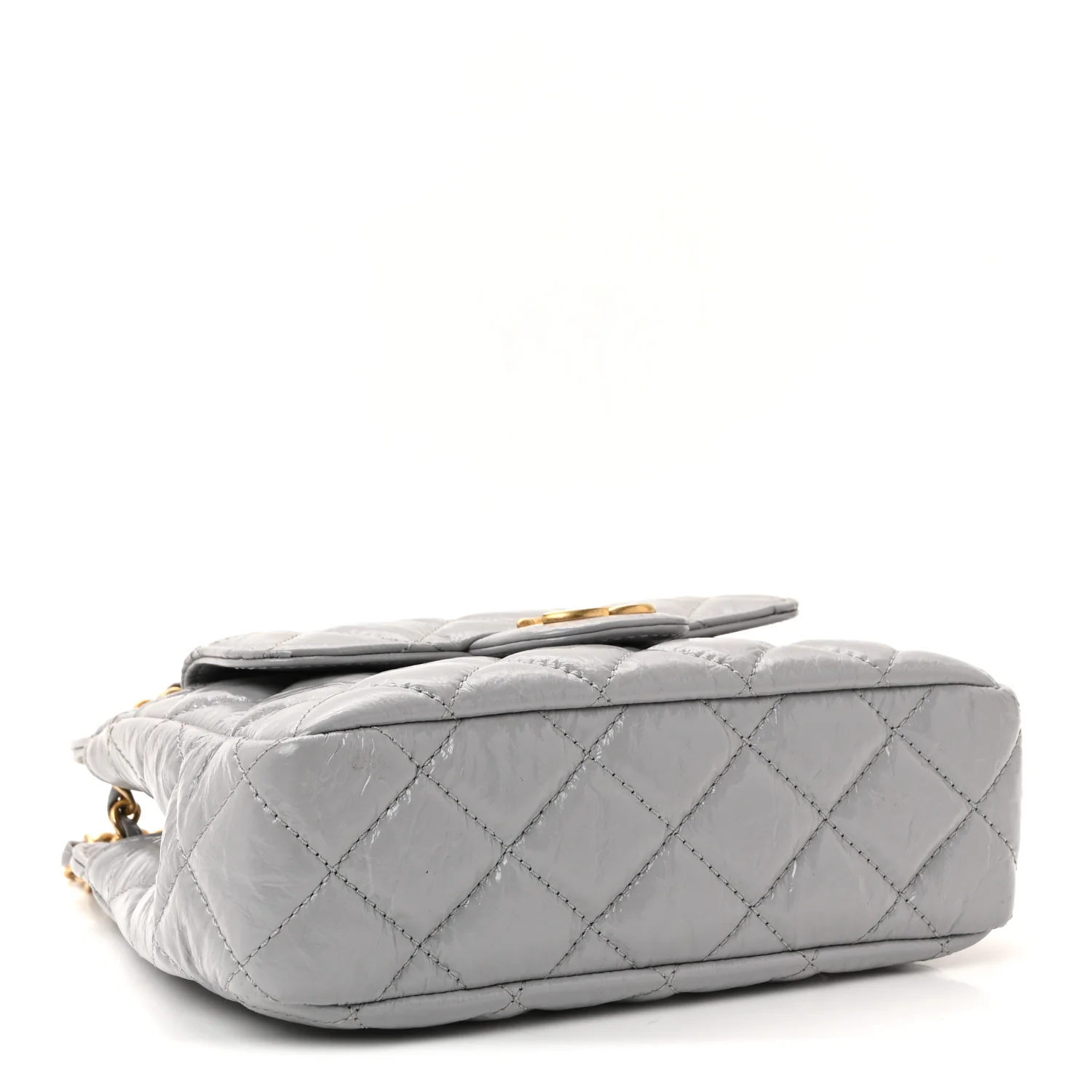 Shiny Crumpled Calfskin Quilted Small Wavy CC Hobo Grey - Image 4
