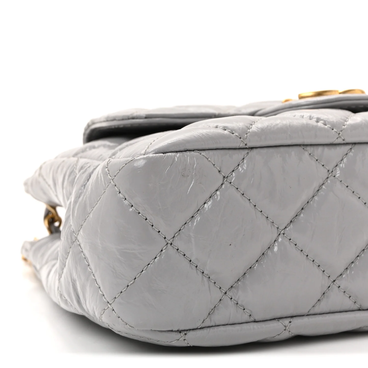 Shiny Crumpled Calfskin Quilted Small Wavy CC Hobo Grey - Image 9