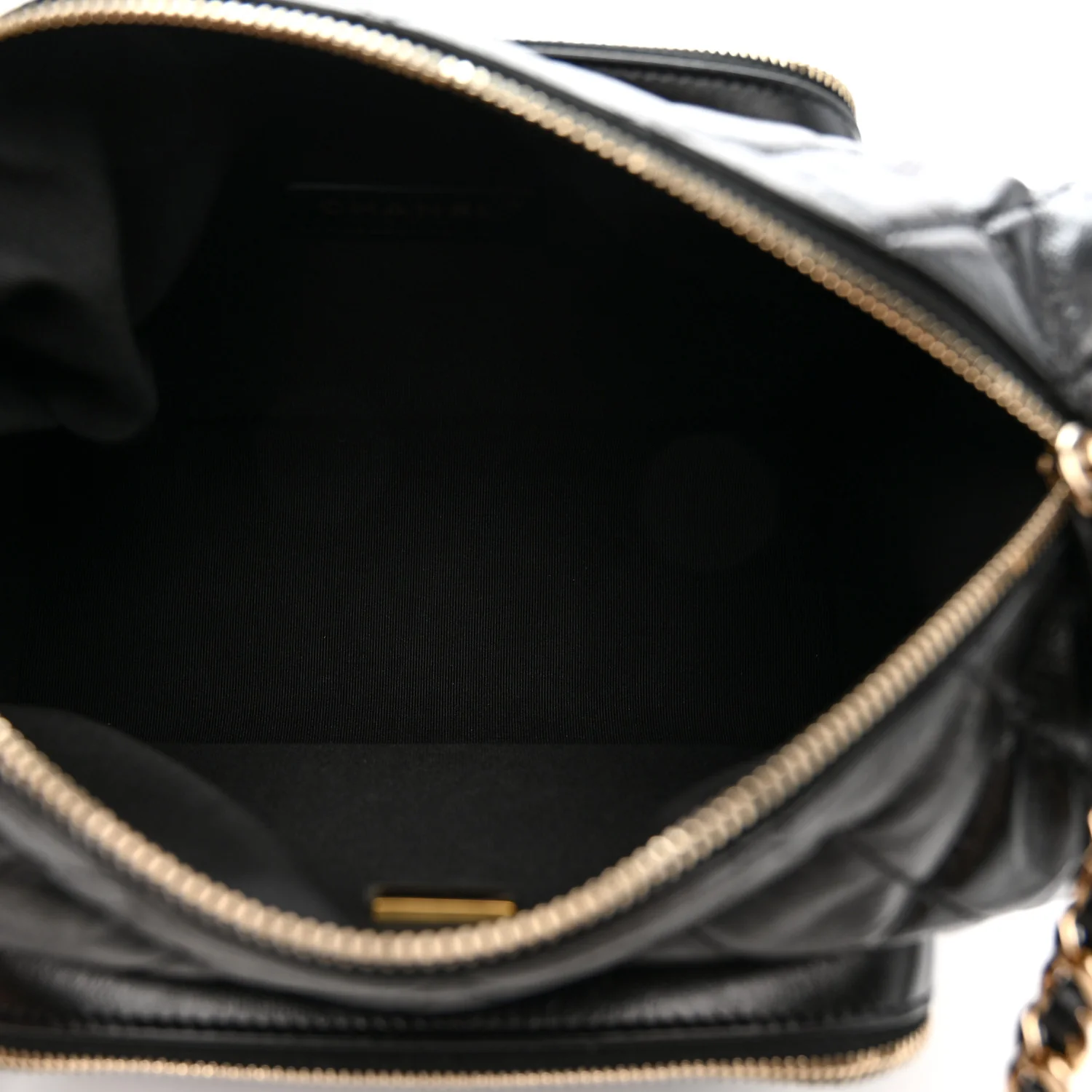 Shiny Crumpled Lambskin Quilted Medium Preppy Pocket Camera Case Black - Image 5