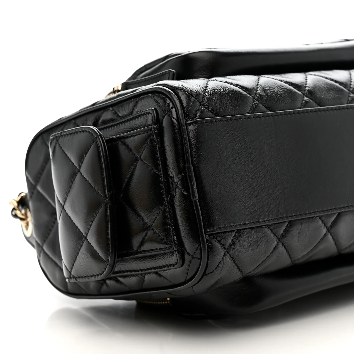 Shiny Crumpled Lambskin Quilted Medium Preppy Pocket Camera Case Black - Image 9