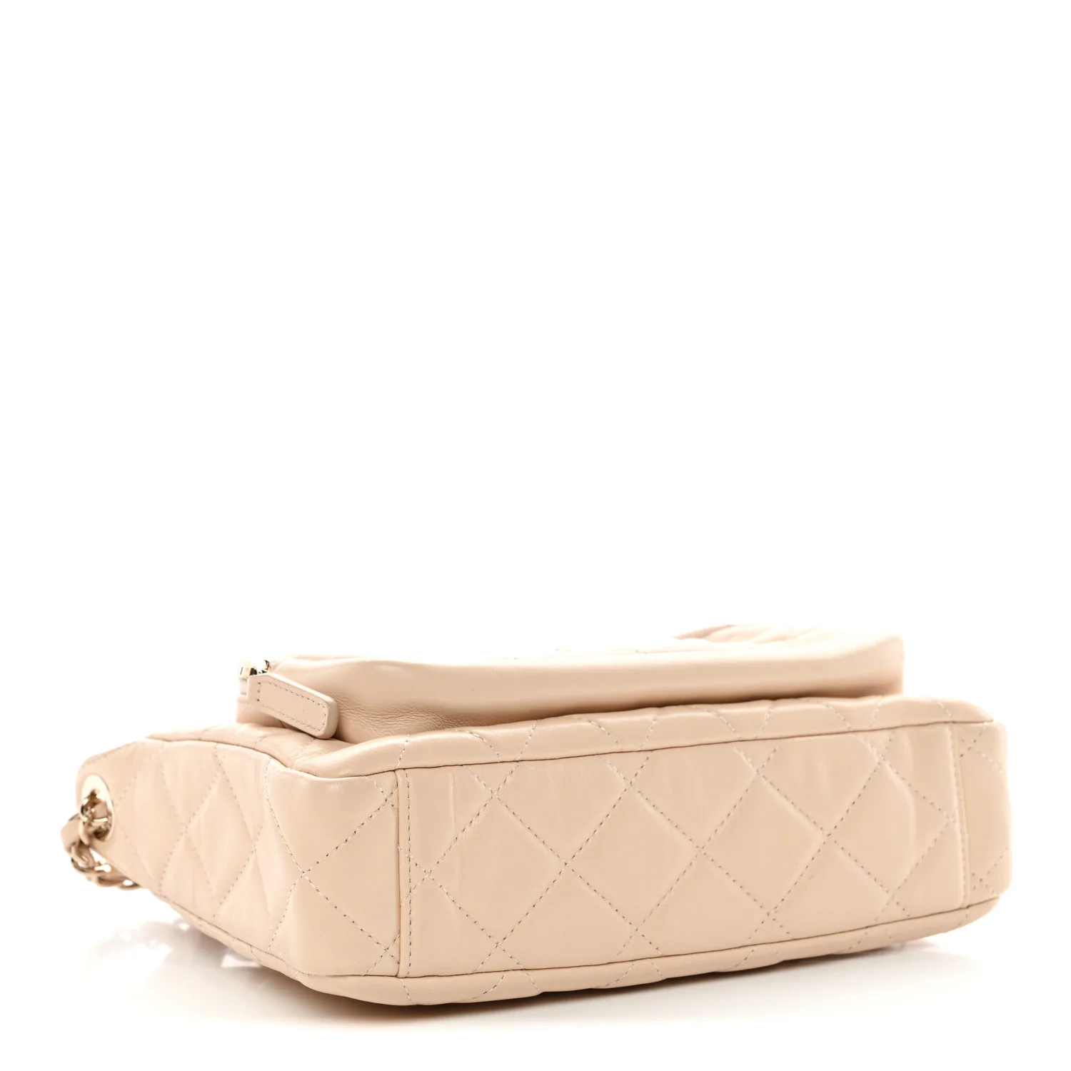 Shiny Crumpled Lambskin Quilted Small Preppy Pocket Clutch With Chain Beige - Image 4