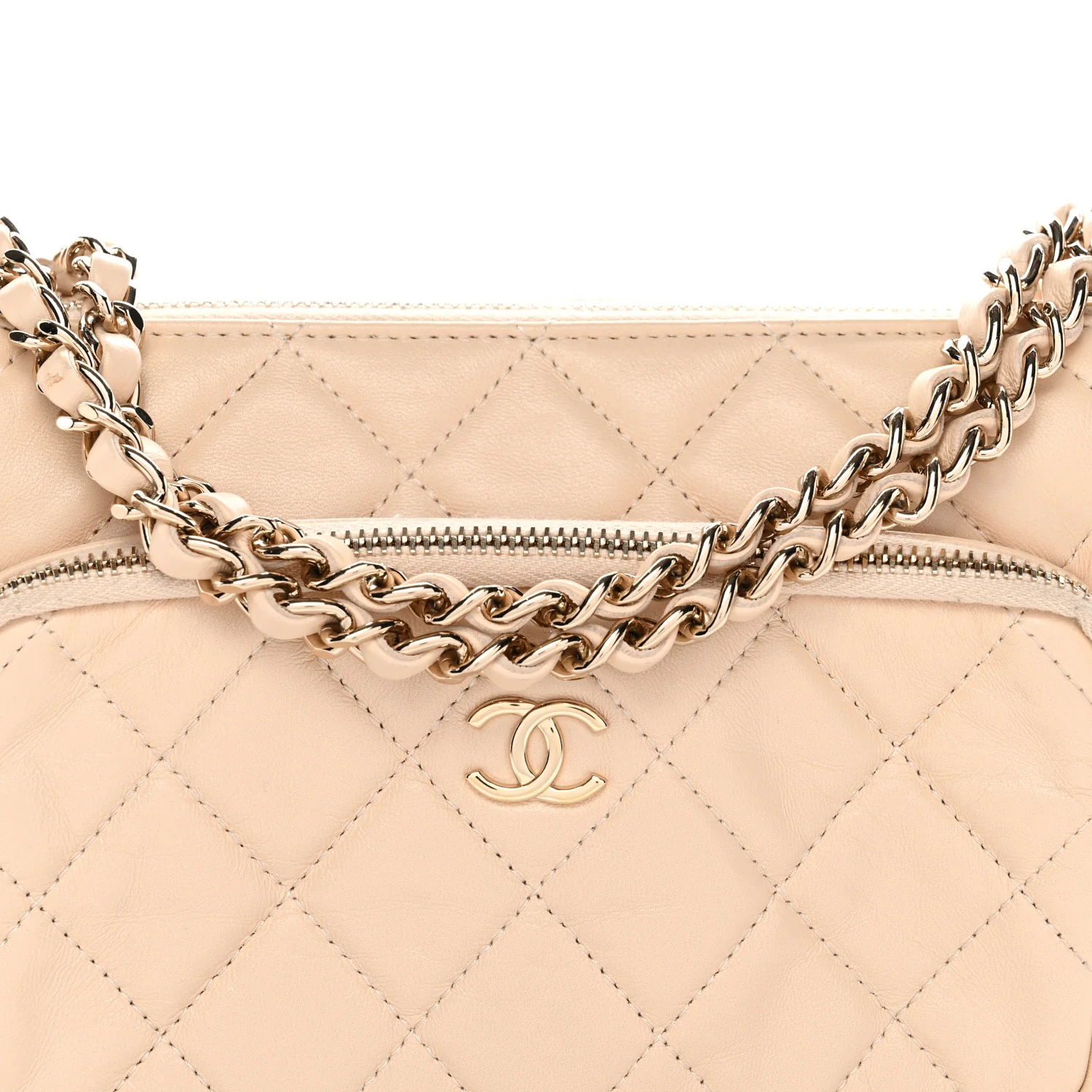 Shiny Crumpled Lambskin Quilted Small Preppy Pocket Clutch With Chain Beige - Image 8