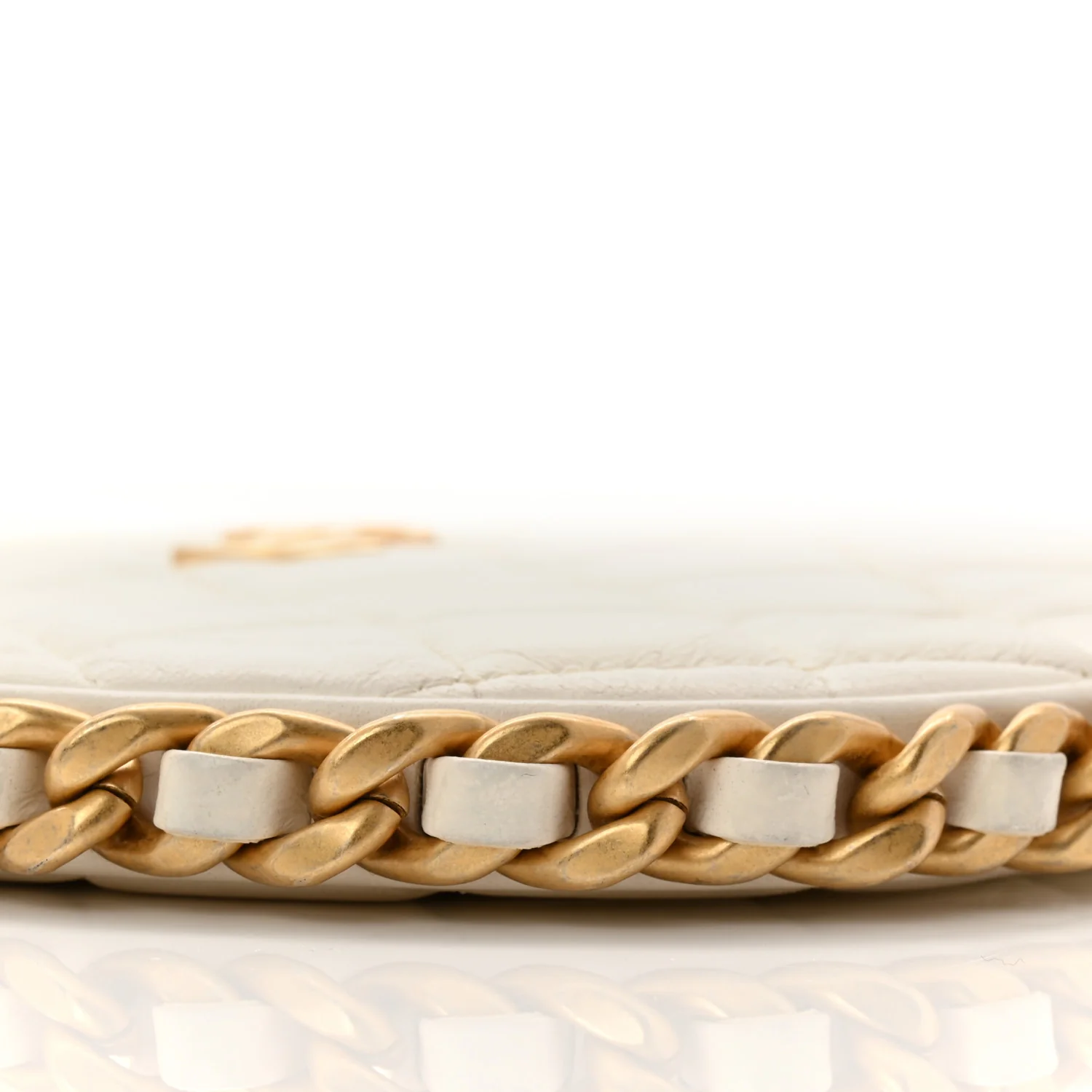 Shiny Crumpled Lambskin Quilted Trendy Chain Around Hobo White - Image 10