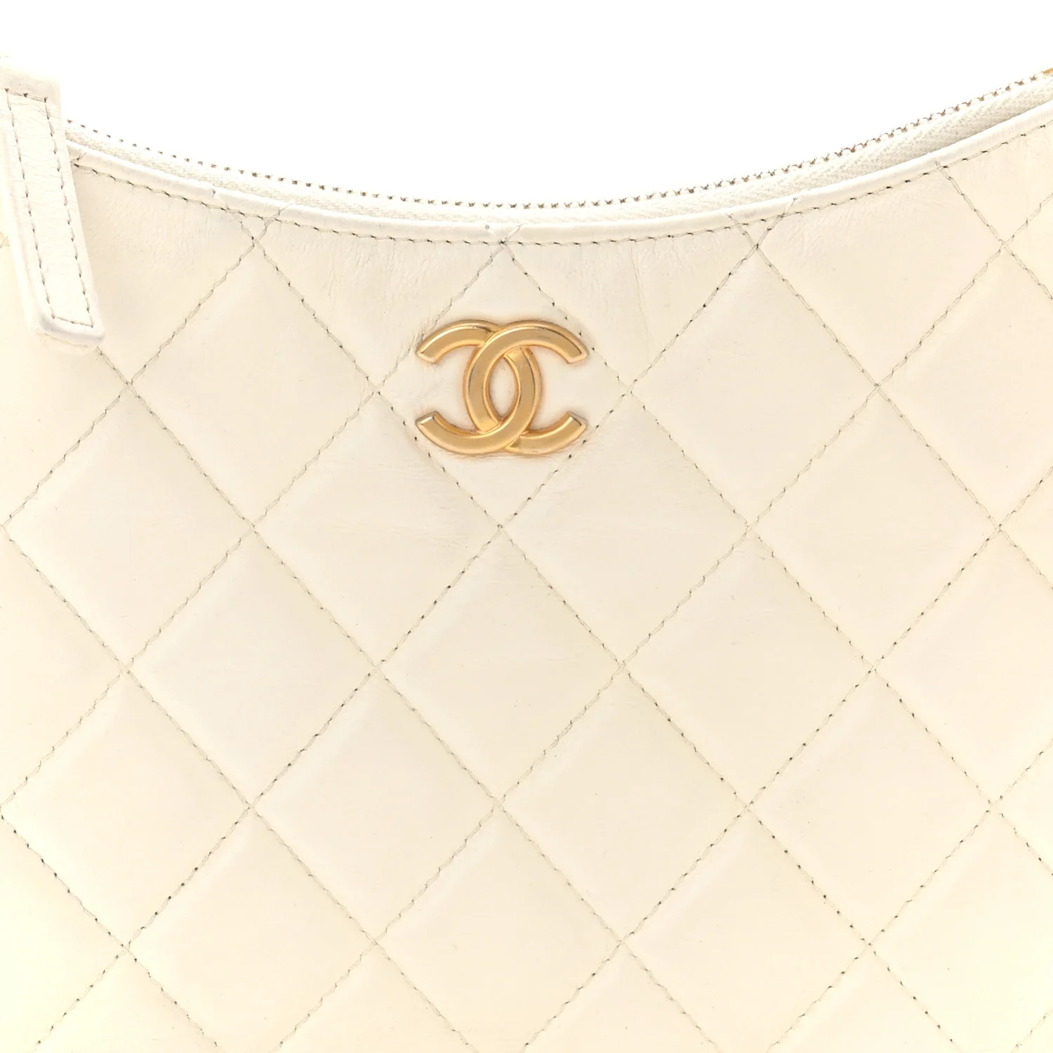 Shiny Crumpled Lambskin Quilted Trendy Chain Around Hobo White - Image 8