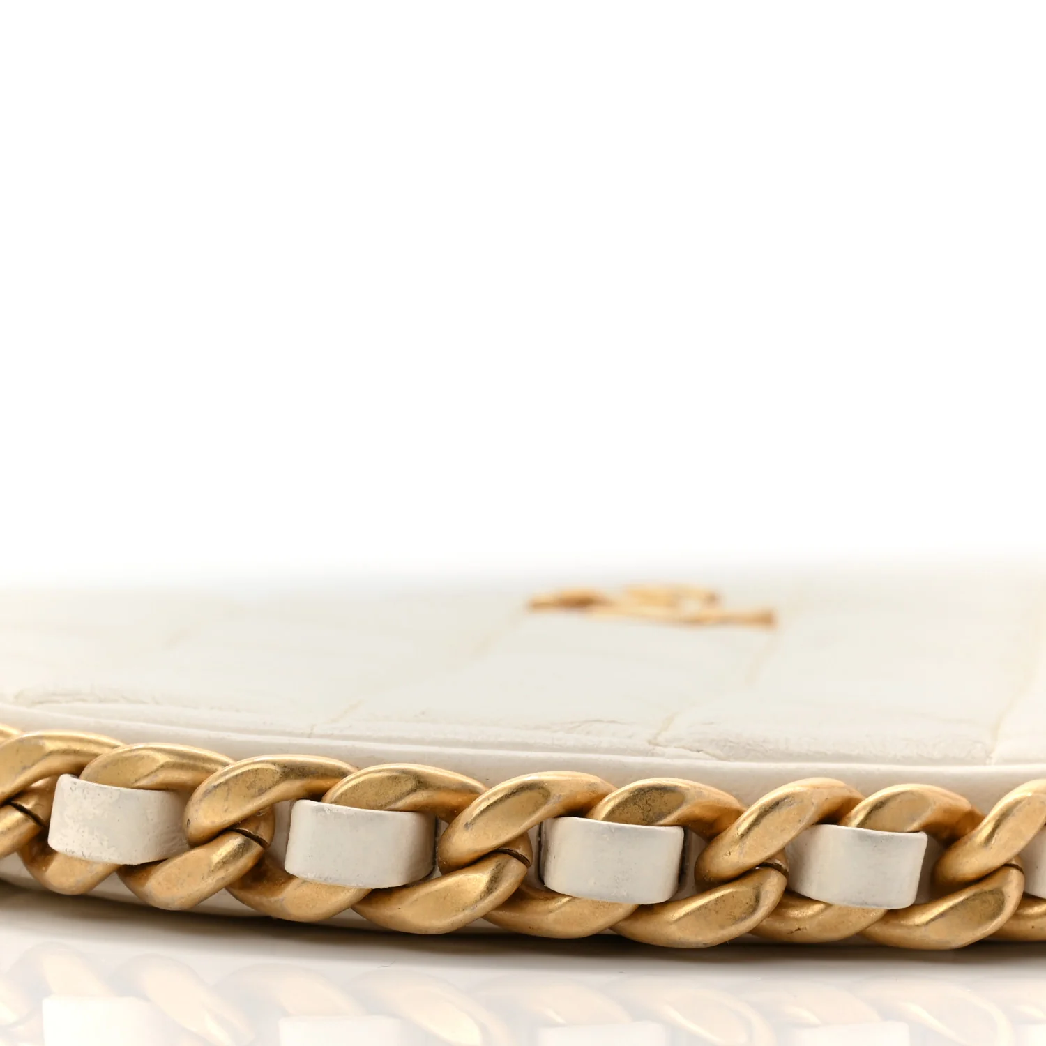 Shiny Crumpled Lambskin Quilted Trendy Chain Around Hobo White - Image 9