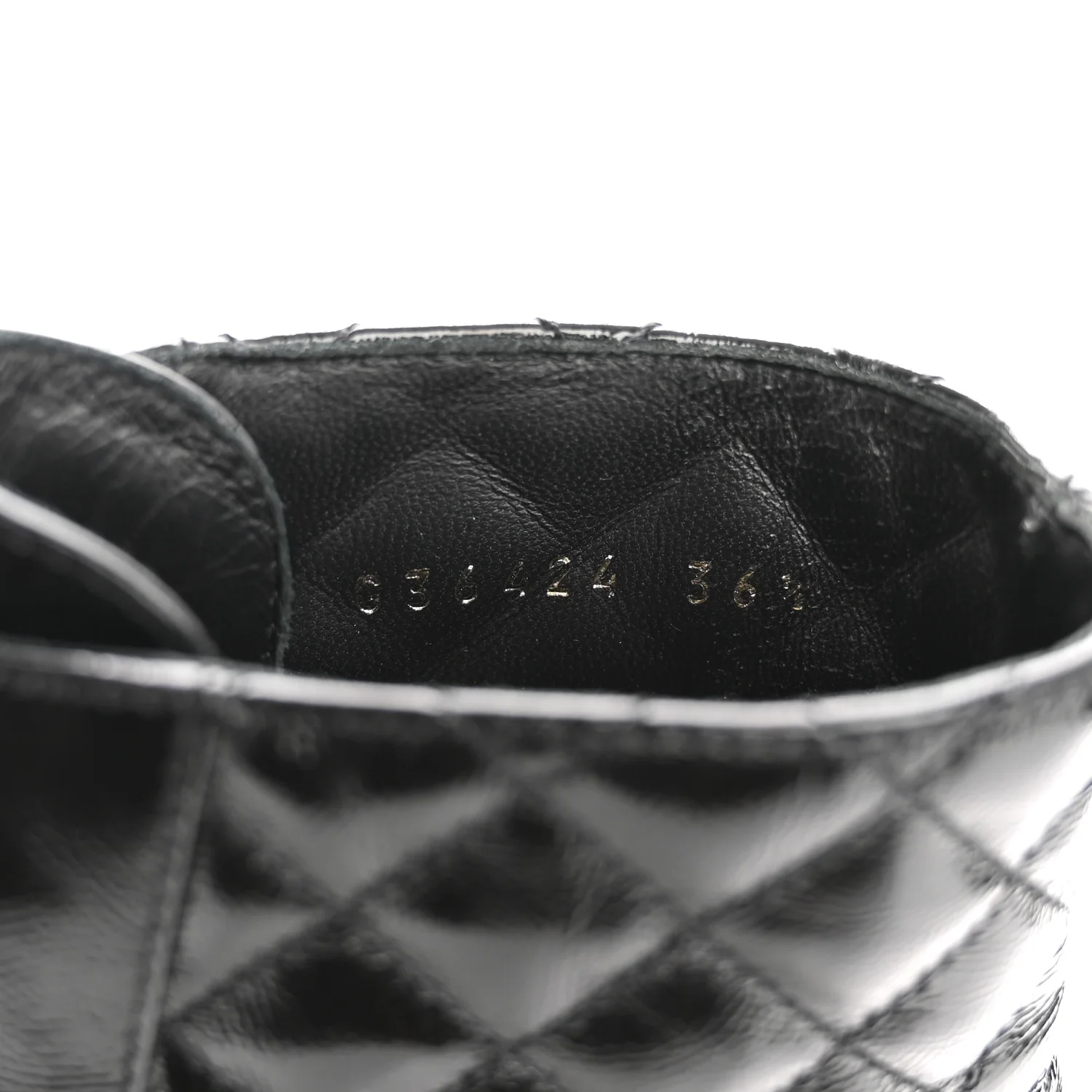 Shiny Goatskin Calfskin Quilted Lace Up Combat Boots 36.5 Black - Image 9