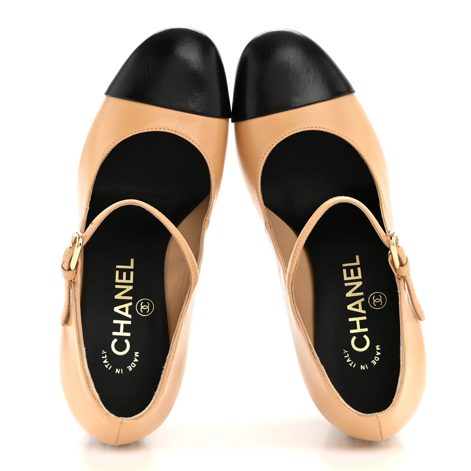Shiny Goatskin Pearls Cap Toe Open Slingback Pumps 36 Beige Black - Image 2