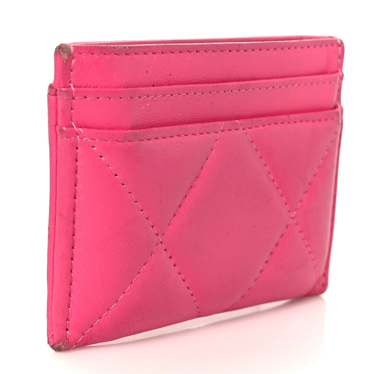 Shiny Goatskin Quilted 19 Card Holder Dark Pink - Image 3