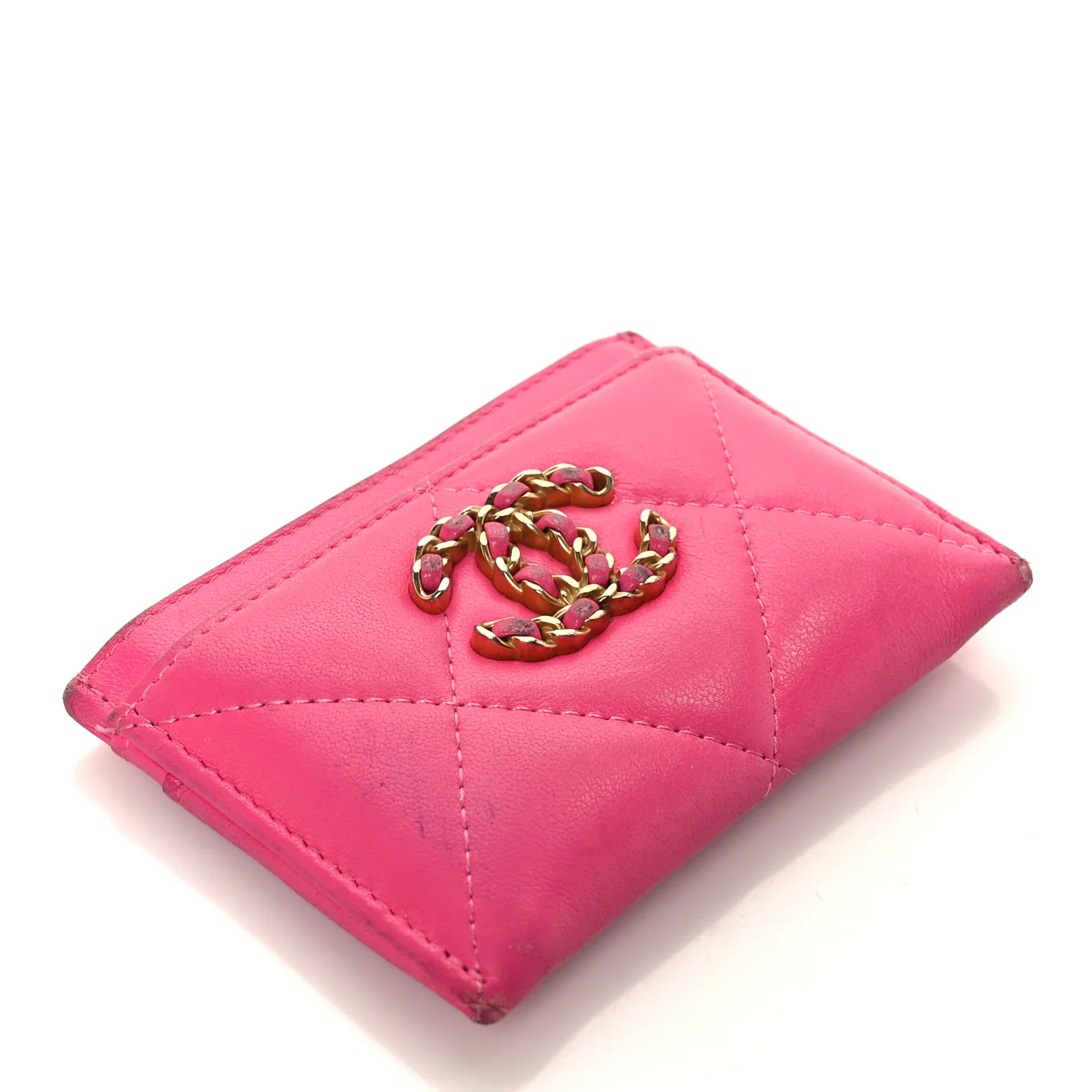 Shiny Goatskin Quilted 19 Card Holder Dark Pink - Image 4