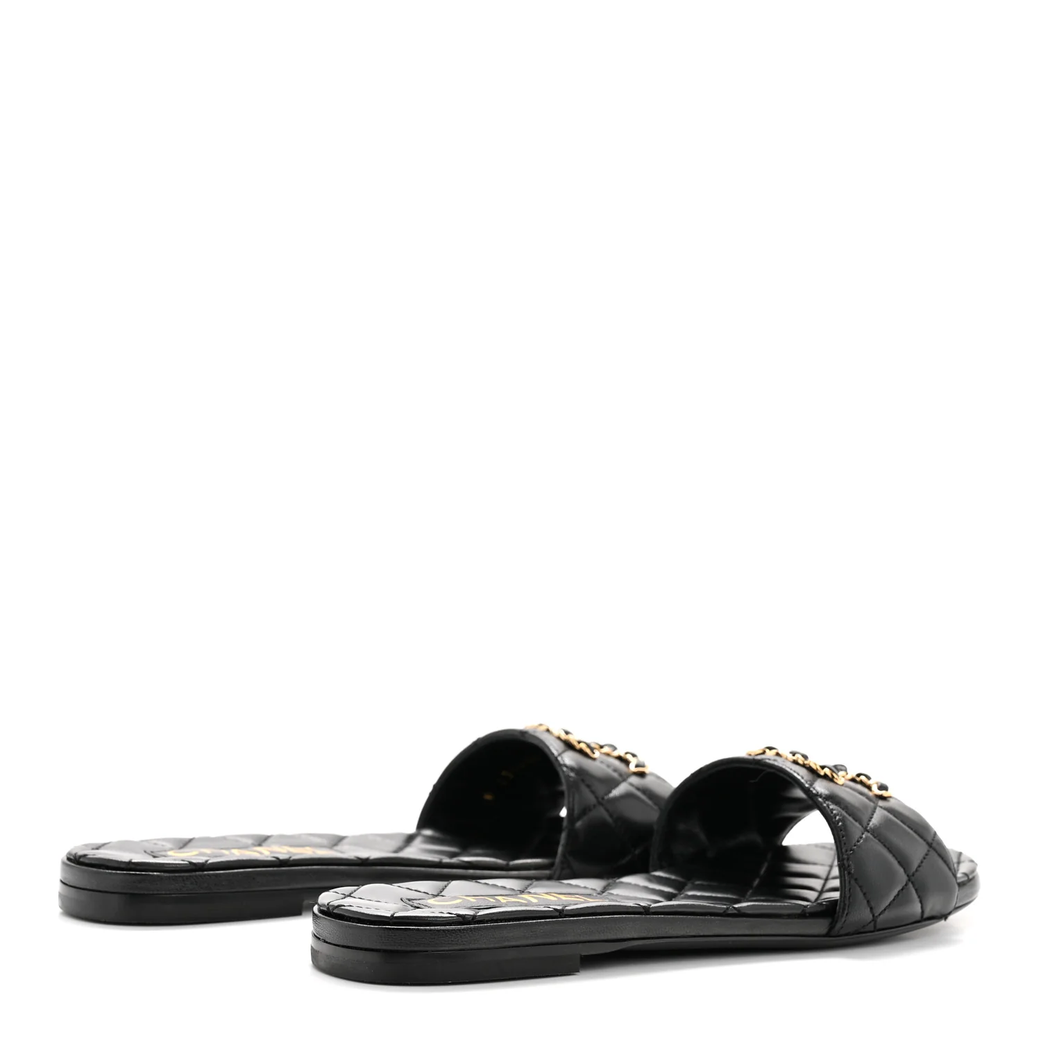 Shiny Goatskin Quilted CC Mules Sandals 36.5 Black - Image 10