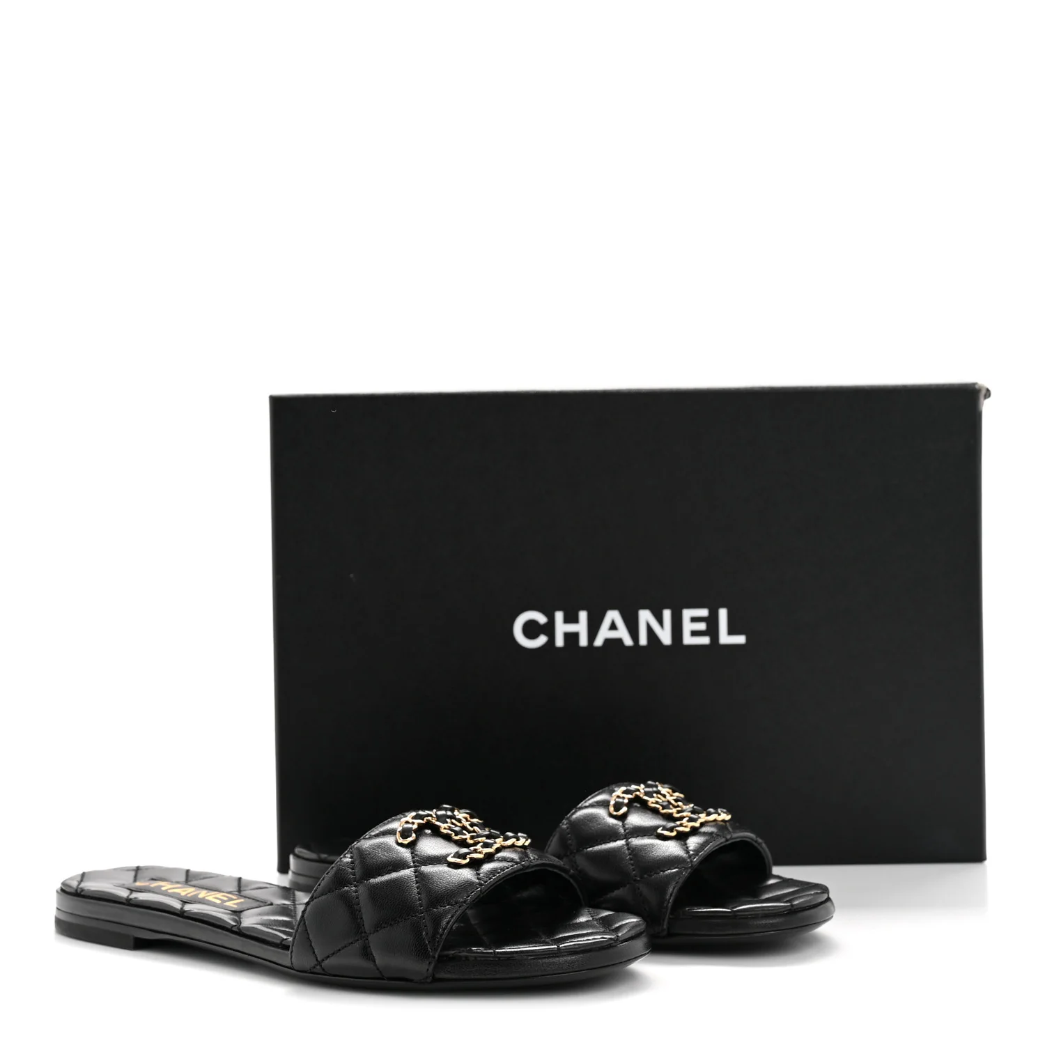 Shiny Goatskin Quilted CC Mules Sandals 36.5 Black - Image 20