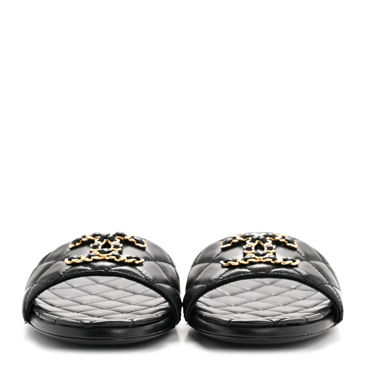 Shiny Goatskin Quilted CC Mules Sandals 36.5 Black - Image 6