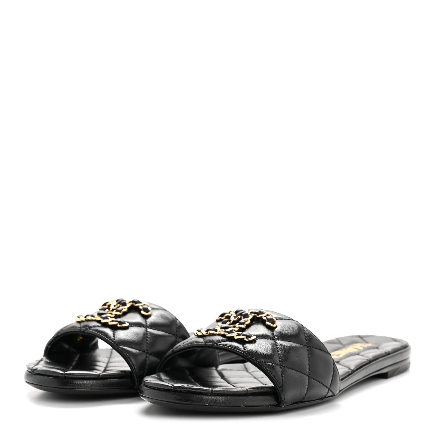 Shiny Goatskin Quilted CC Mules Sandals 36.5 Black - Image 7