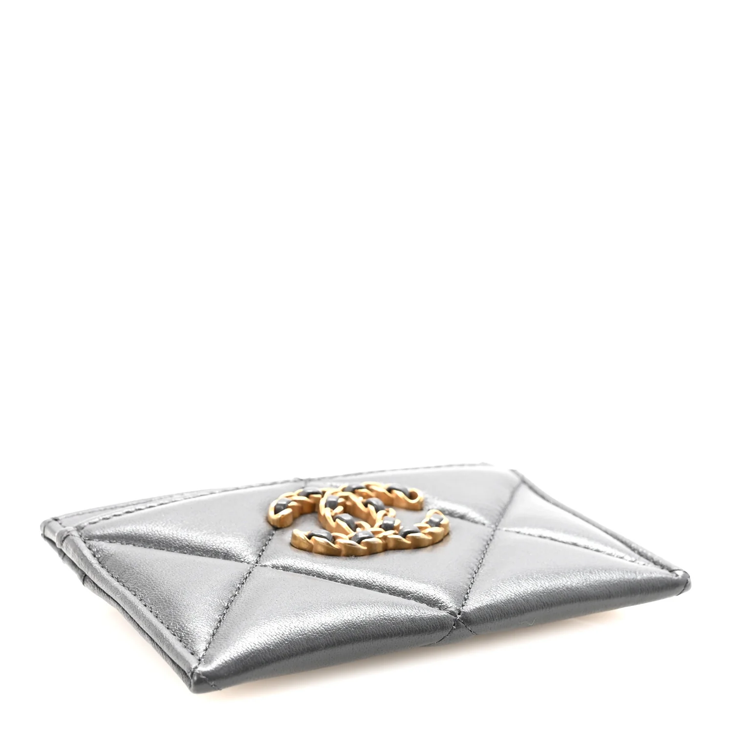 Shiny Goatskin Quilted Chanel 19 Card Holder Dark Grey - Image 4
