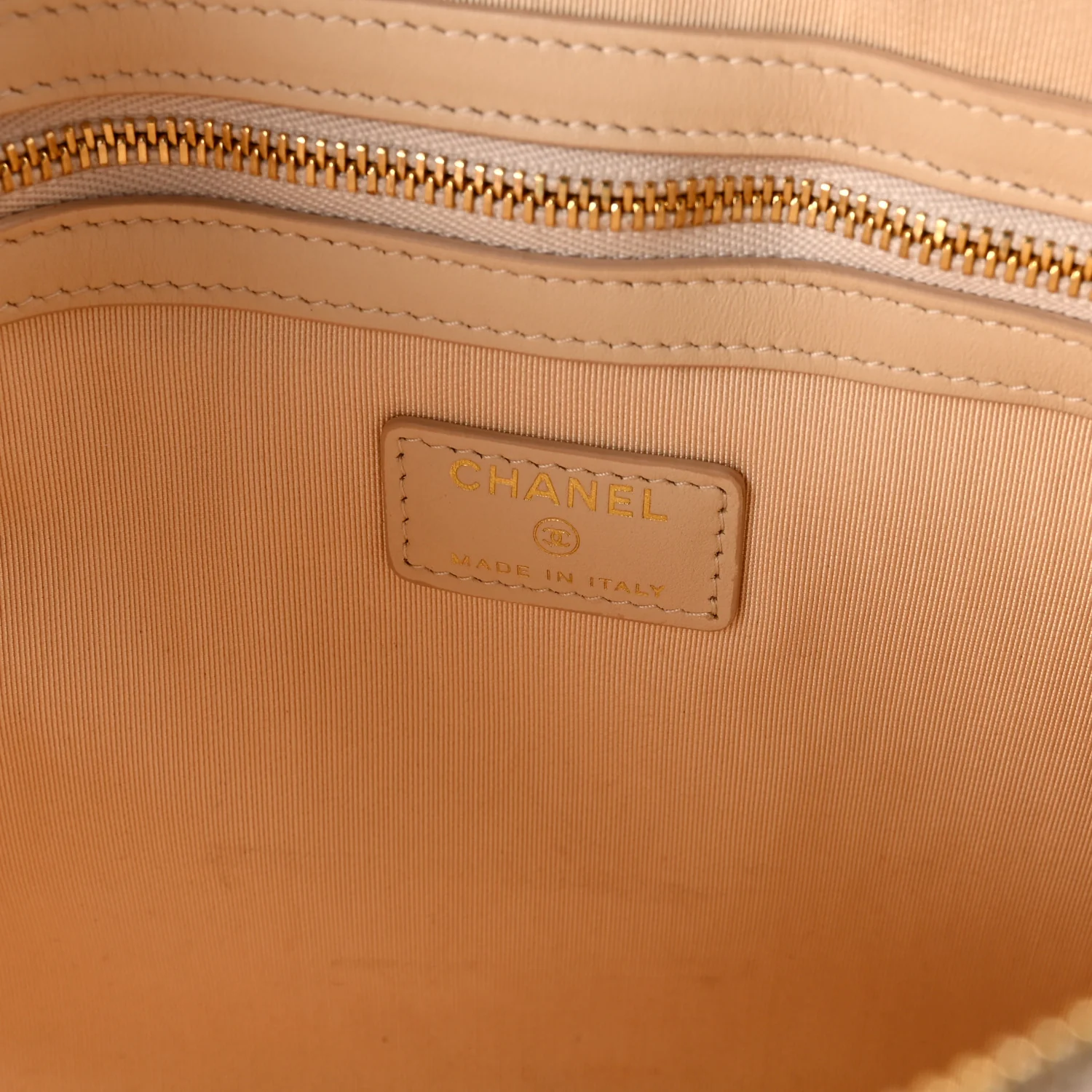 Shiny Goatskin Quilted Chanel 19 Pouch Beige - Image 6