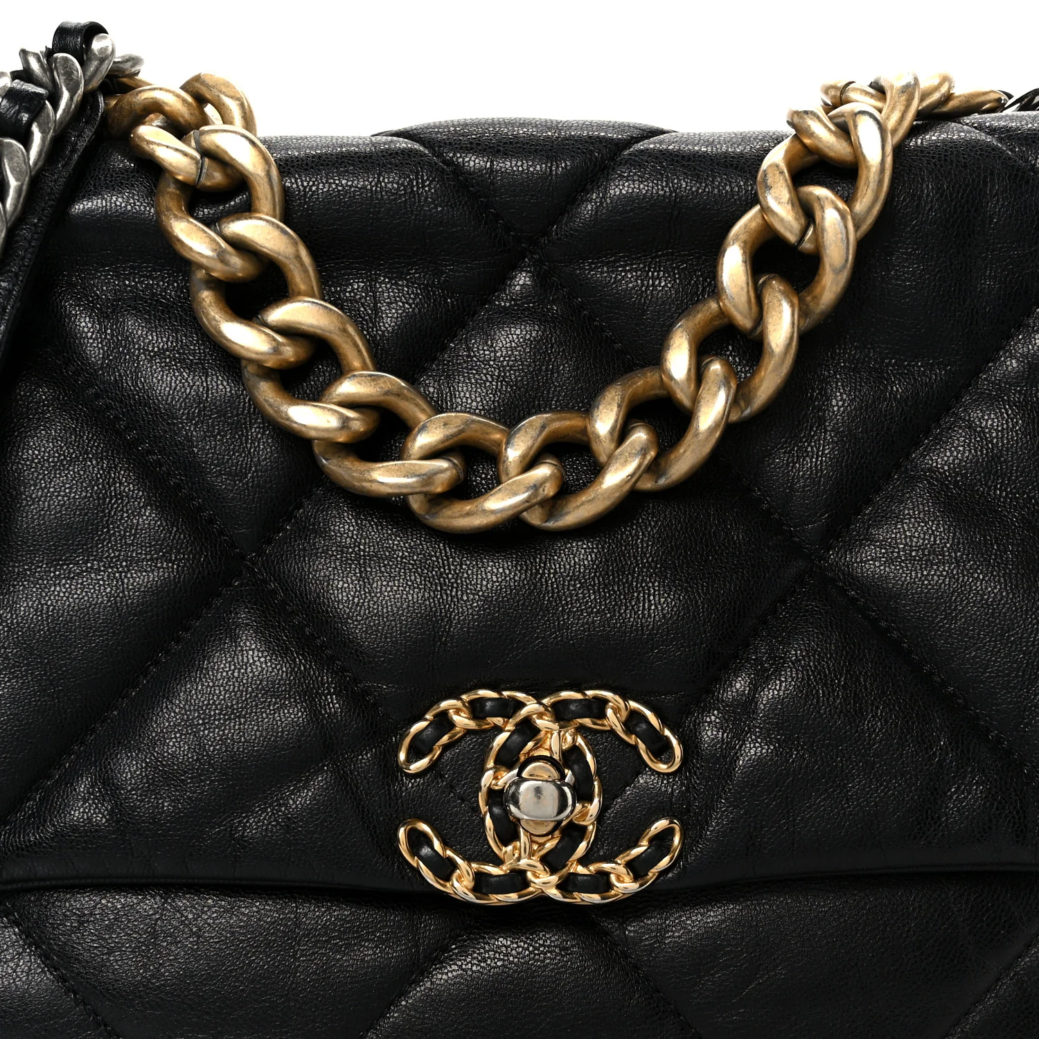 Shiny Goatskin Quilted Large Chanel 19 Flap Black - Image 8