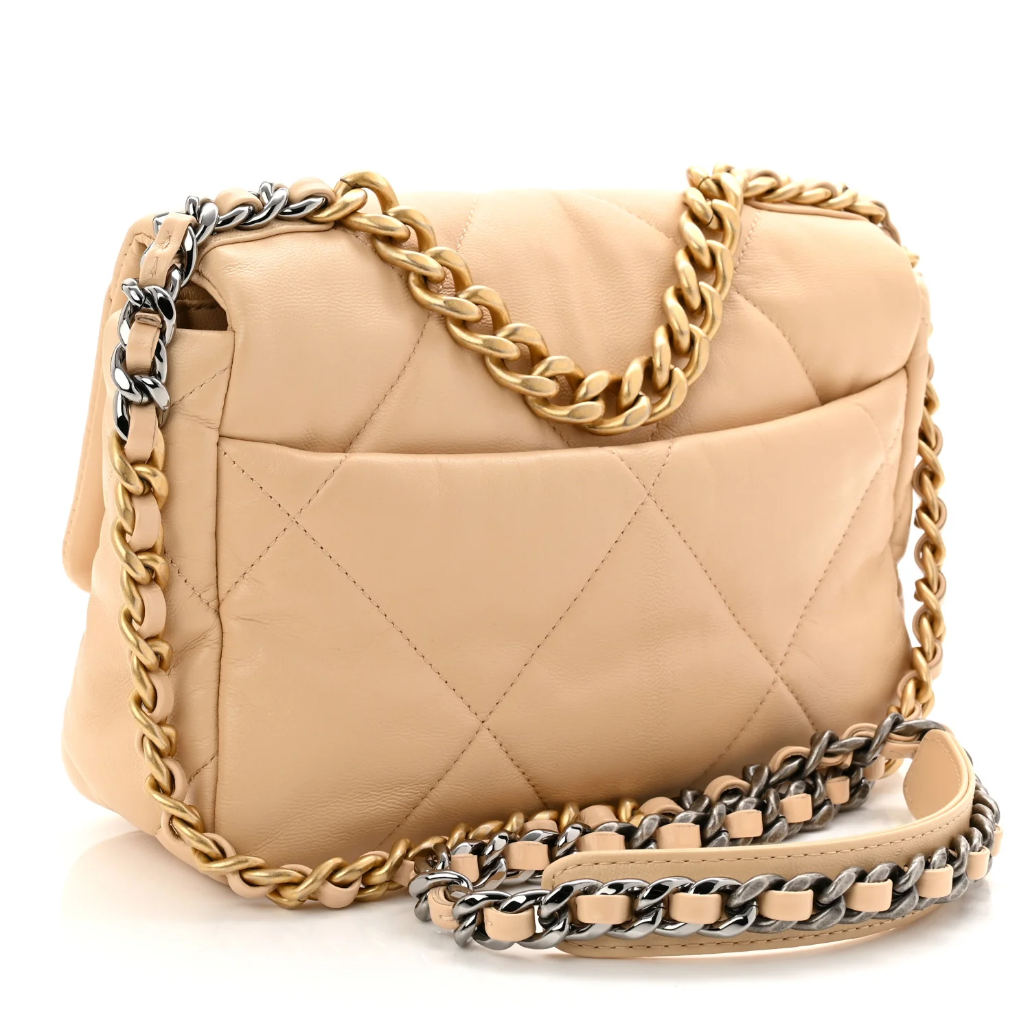 Shiny Goatskin Quilted Medium Chanel 19 Flap Beige - Image 3