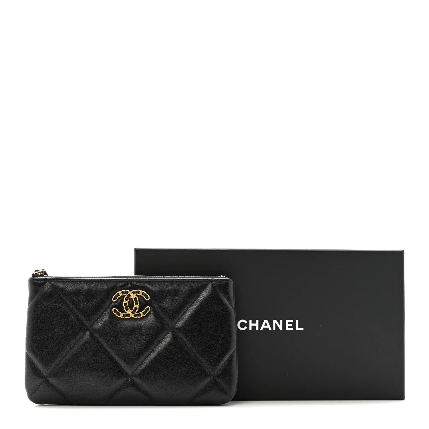 Shiny Goatskin Quilted Small Chanel 19 Pouch Black - Image 12