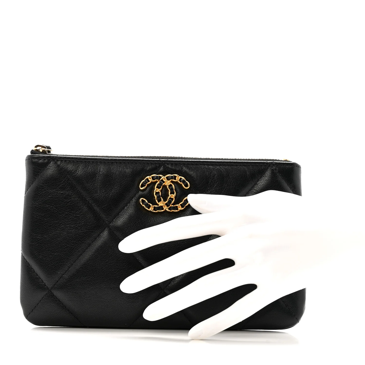Shiny Goatskin Quilted Small Chanel 19 Pouch Black - Image 2