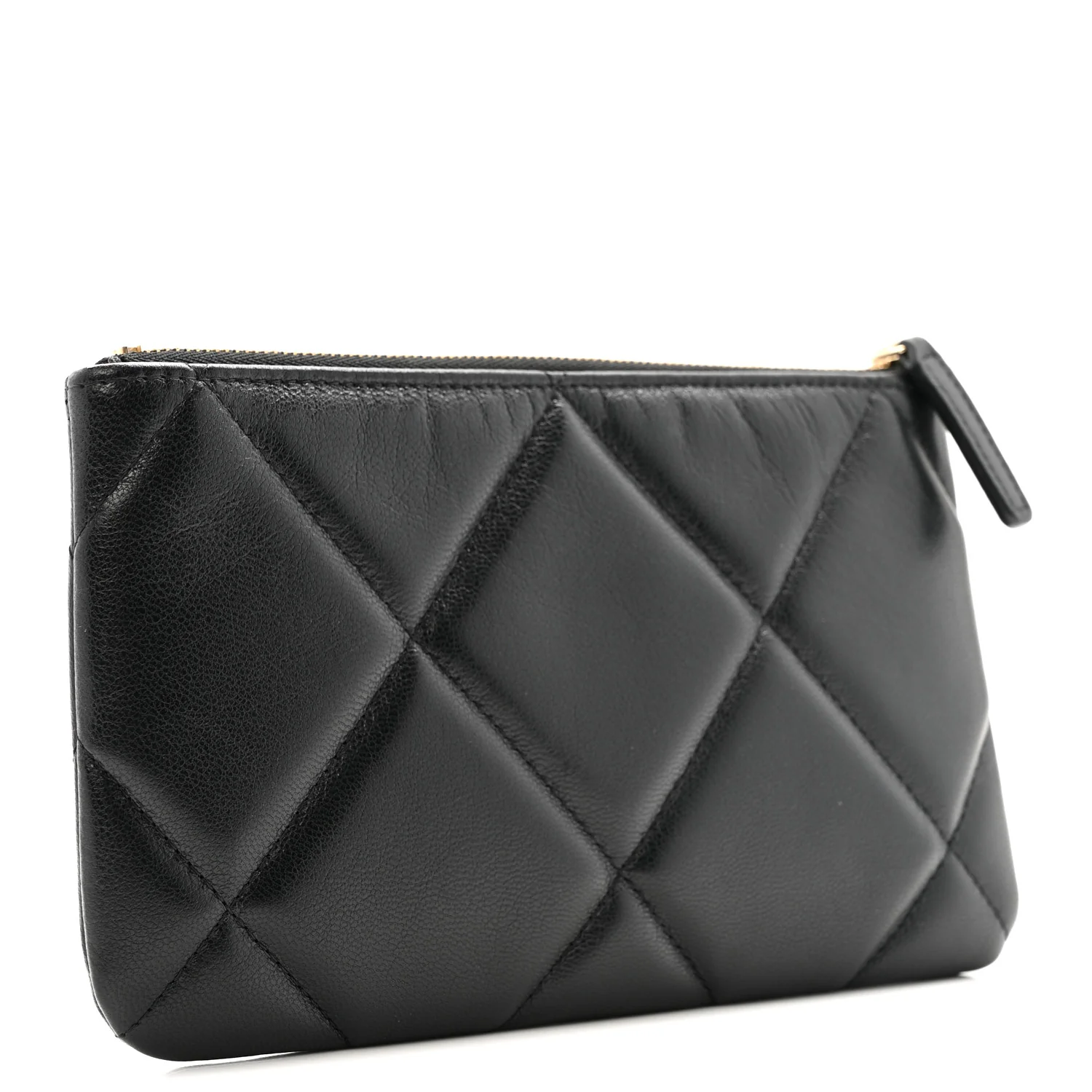 Shiny Goatskin Quilted Small Chanel 19 Pouch Black - Image 3