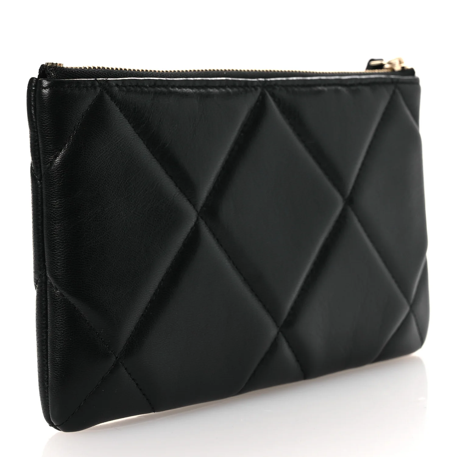 Shiny Goatskin Quilted Small Chanel 19 Pouch Black - Image 3