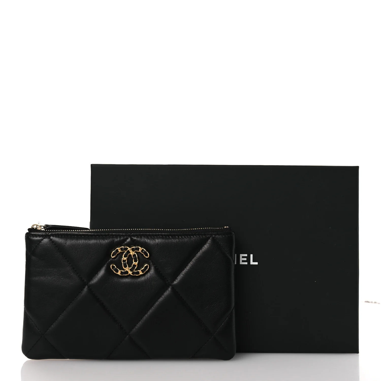 Shiny Goatskin Quilted Small Chanel 19 Pouch Black - Image 8