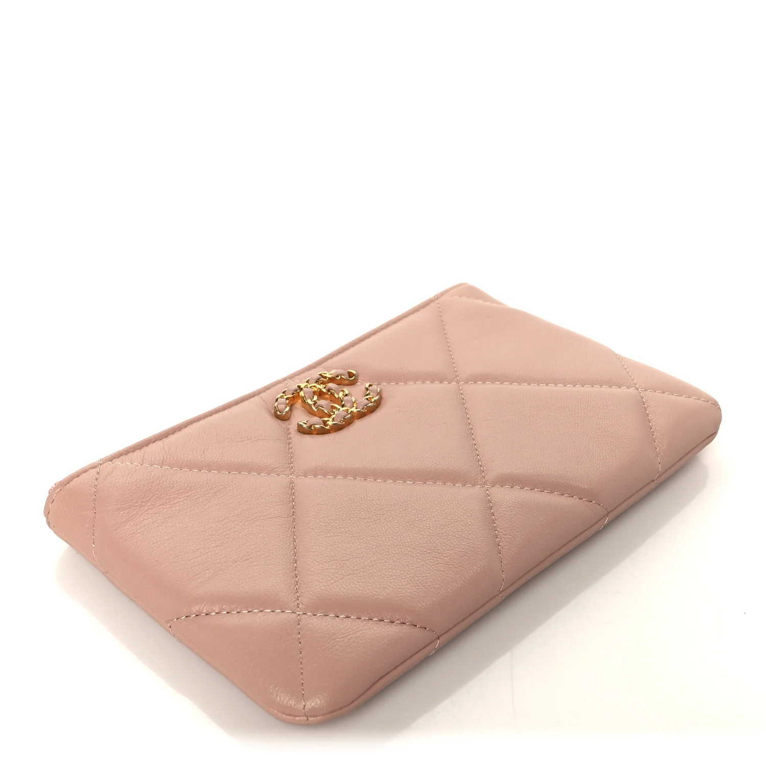 Shiny Goatskin Quilted Small Chanel 19 Pouch Pink - Image 4