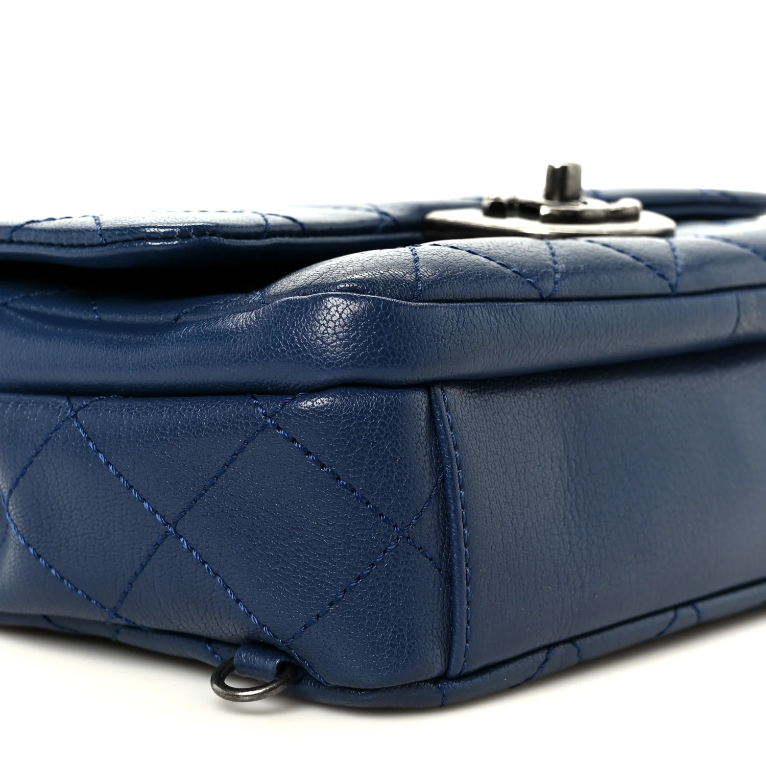 Shiny Goatskin Quilted Small Double Carry Waist Chain Flap Blue - Image 9